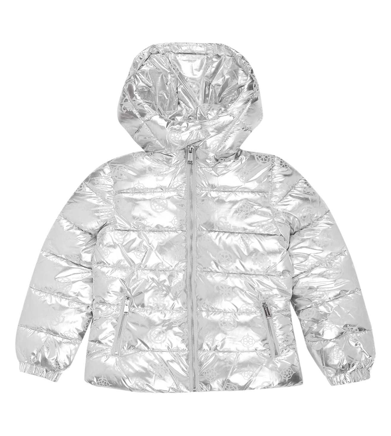 Silver Full Sleeves Printed Puffer Jacket