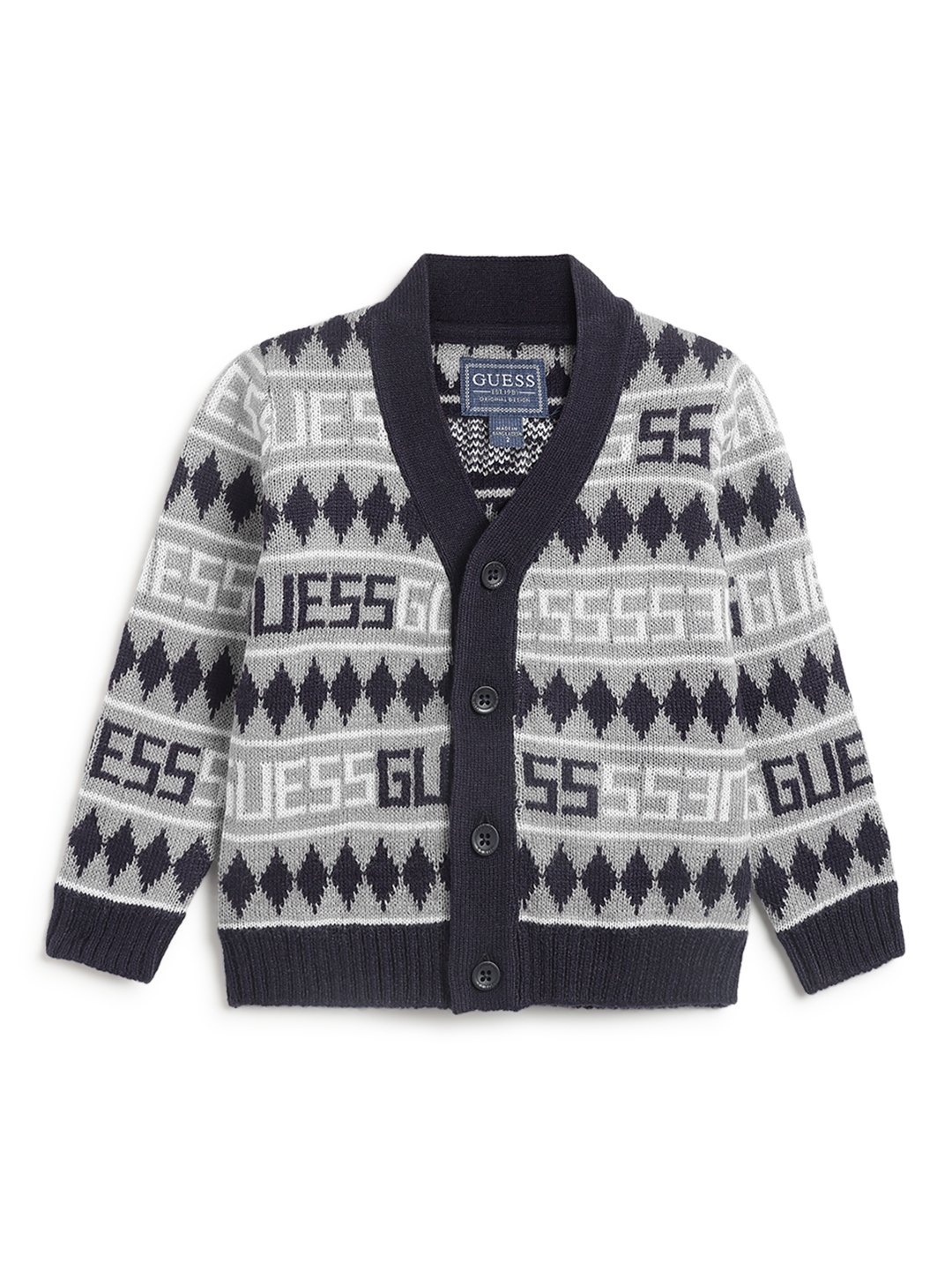 Grey Self Design V-Neck Jacquard Cardigans