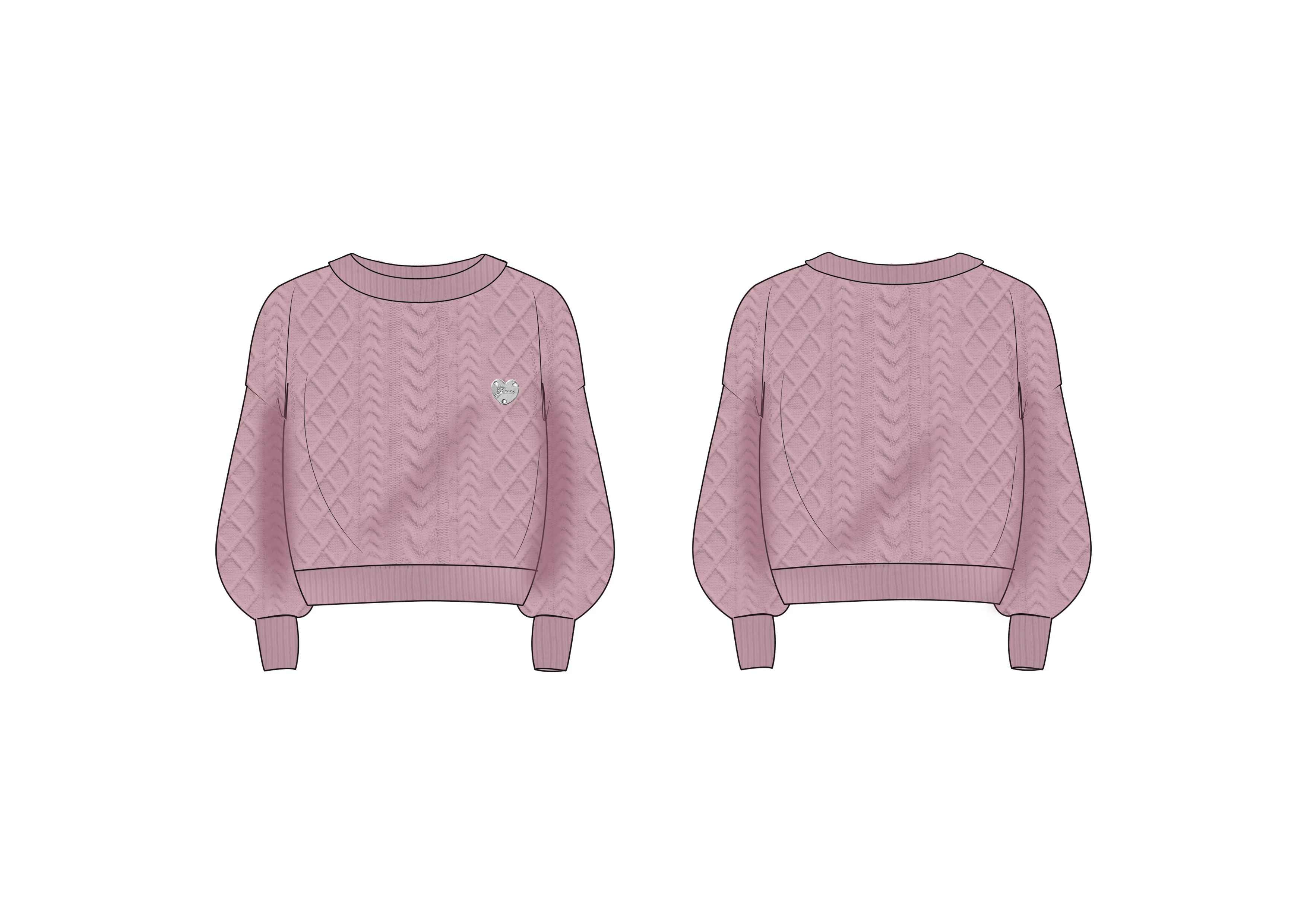 Pink Round Neck Full Sleeves Self Design Sweater