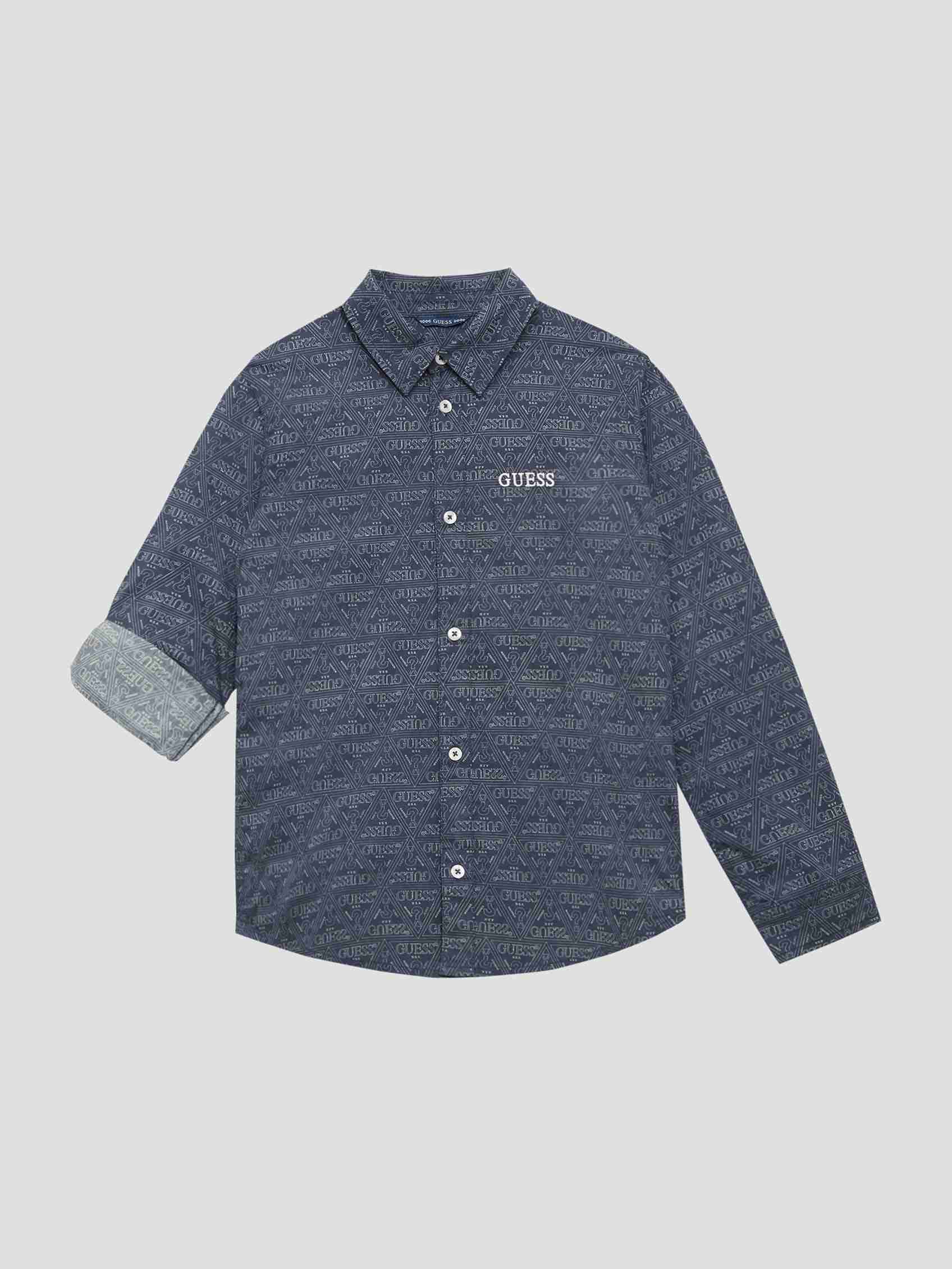 Blue Spread Collar Full Sleeves Printed Shirt