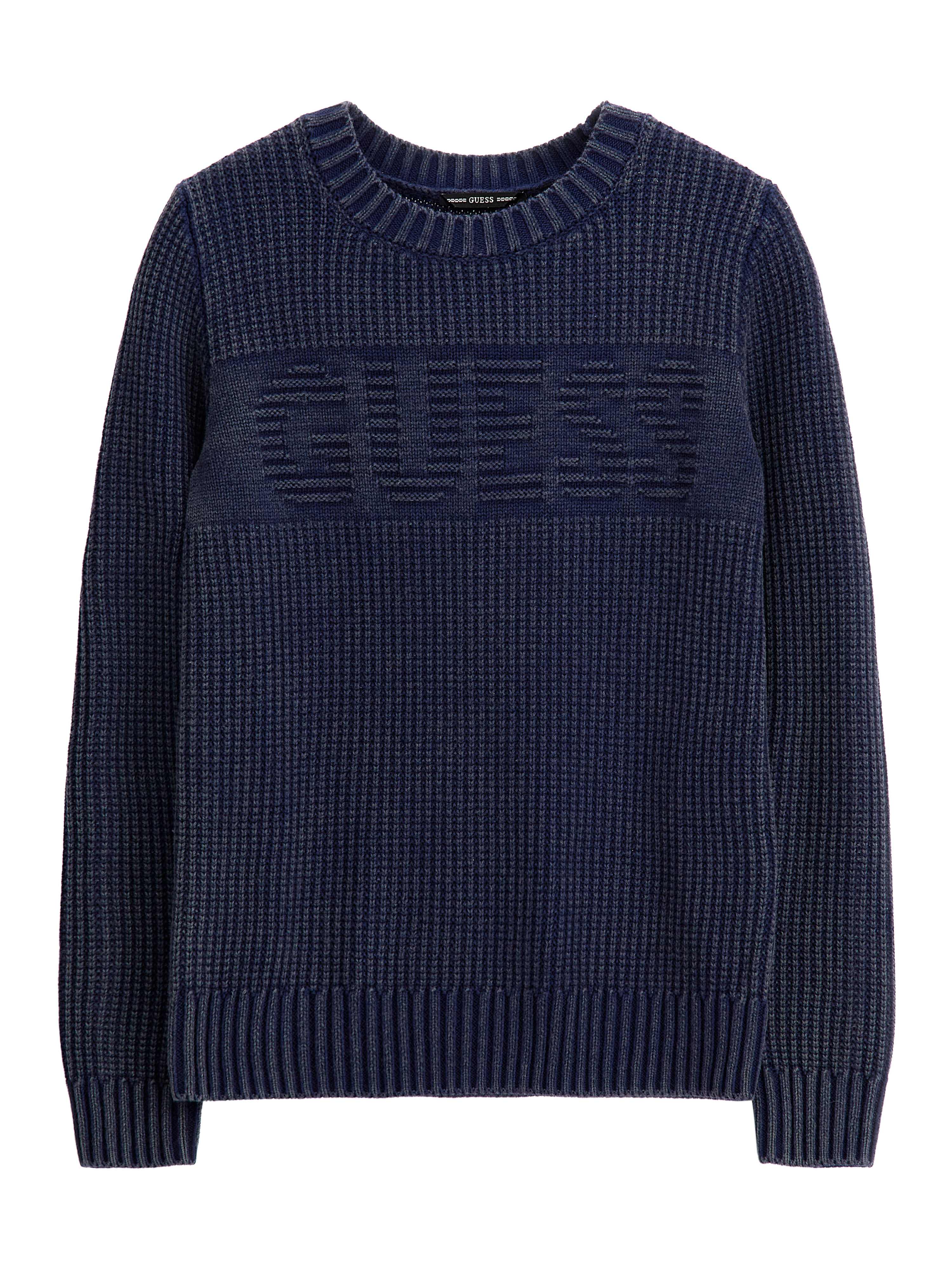 Blue Round Neck Full Sleeves Solid Sweater