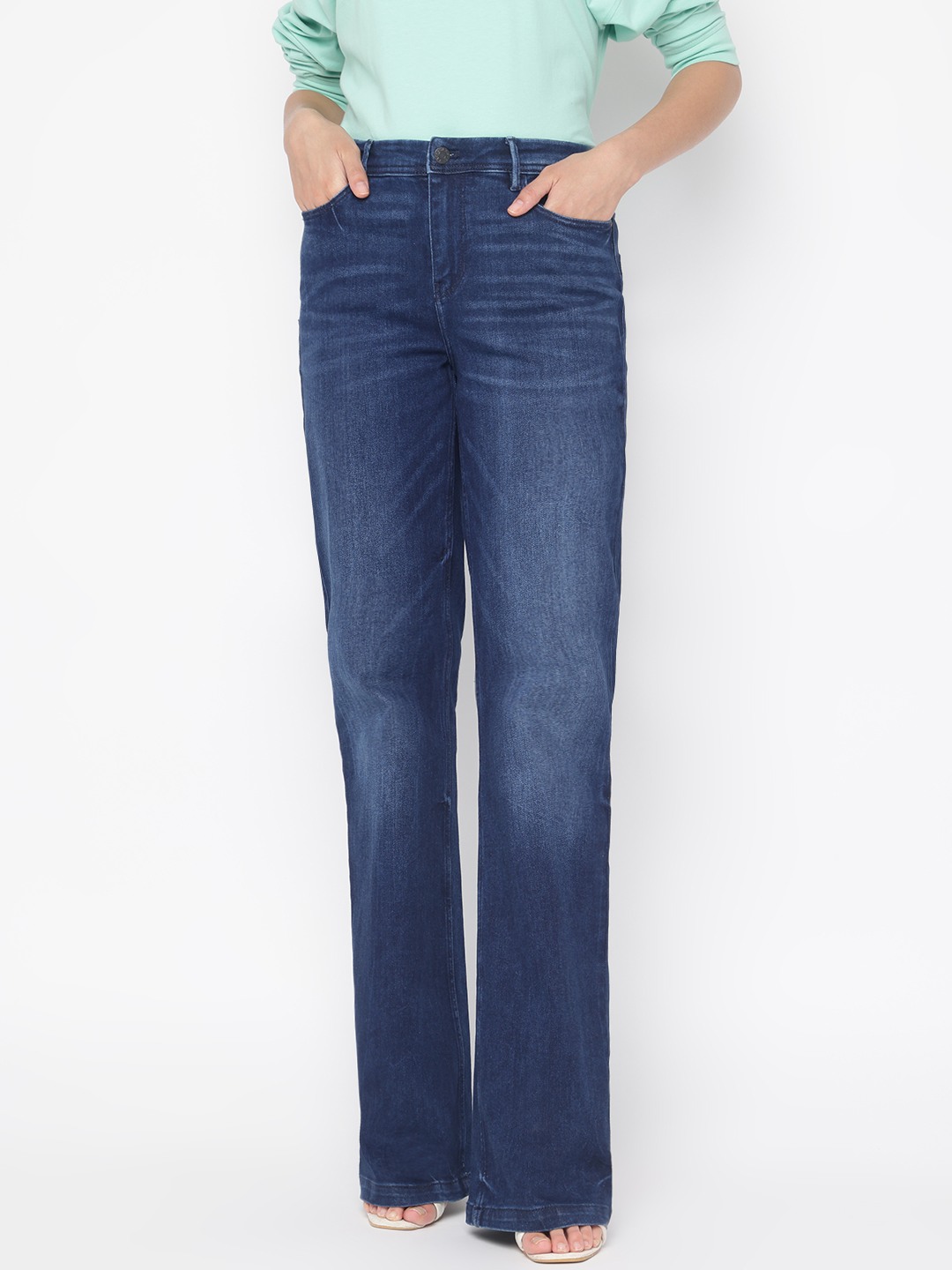 Dark Blue Solid Skinny Bootcut Jeans