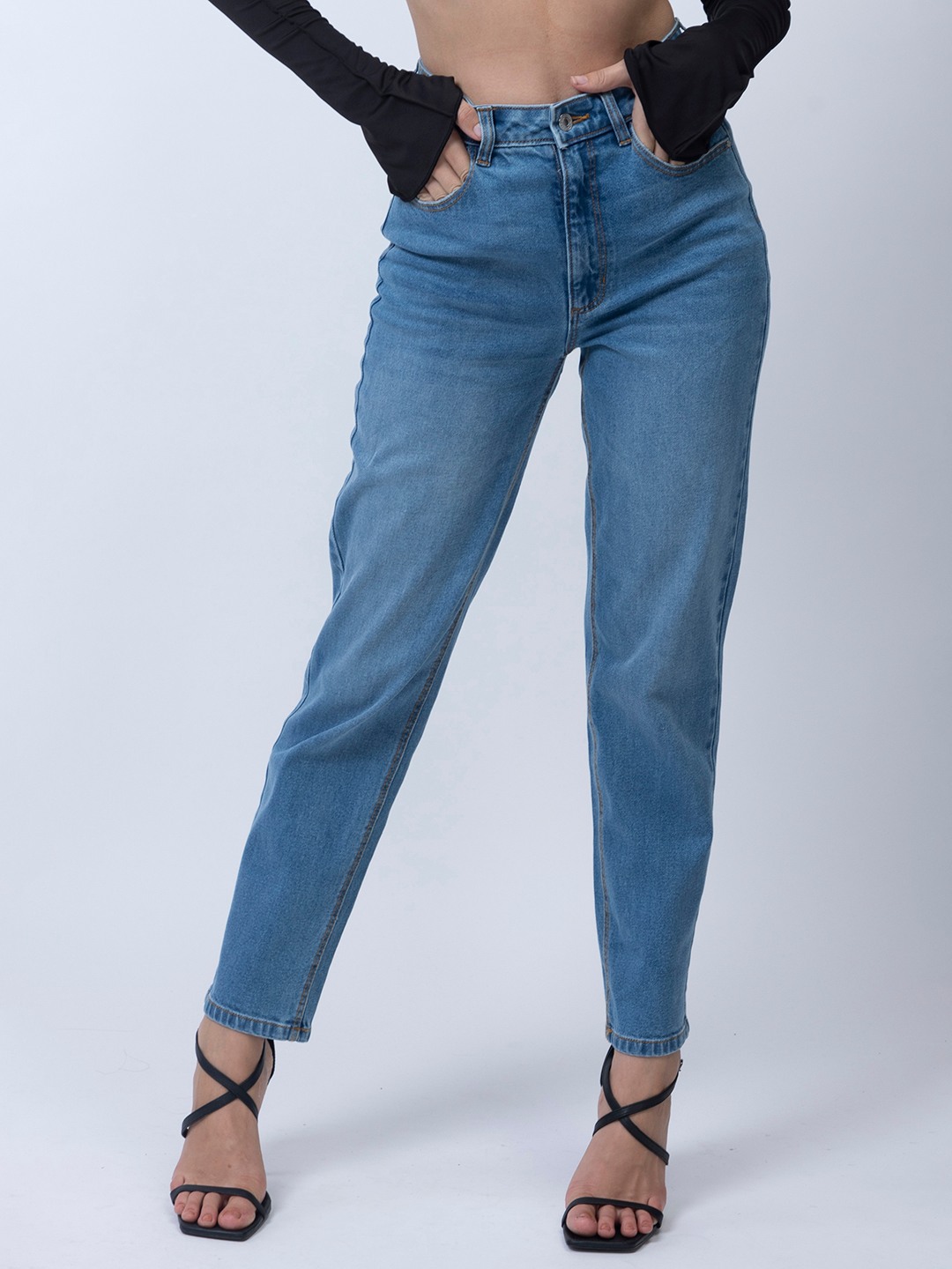 Blue Solid High-Rise Ankle Length Jeans
