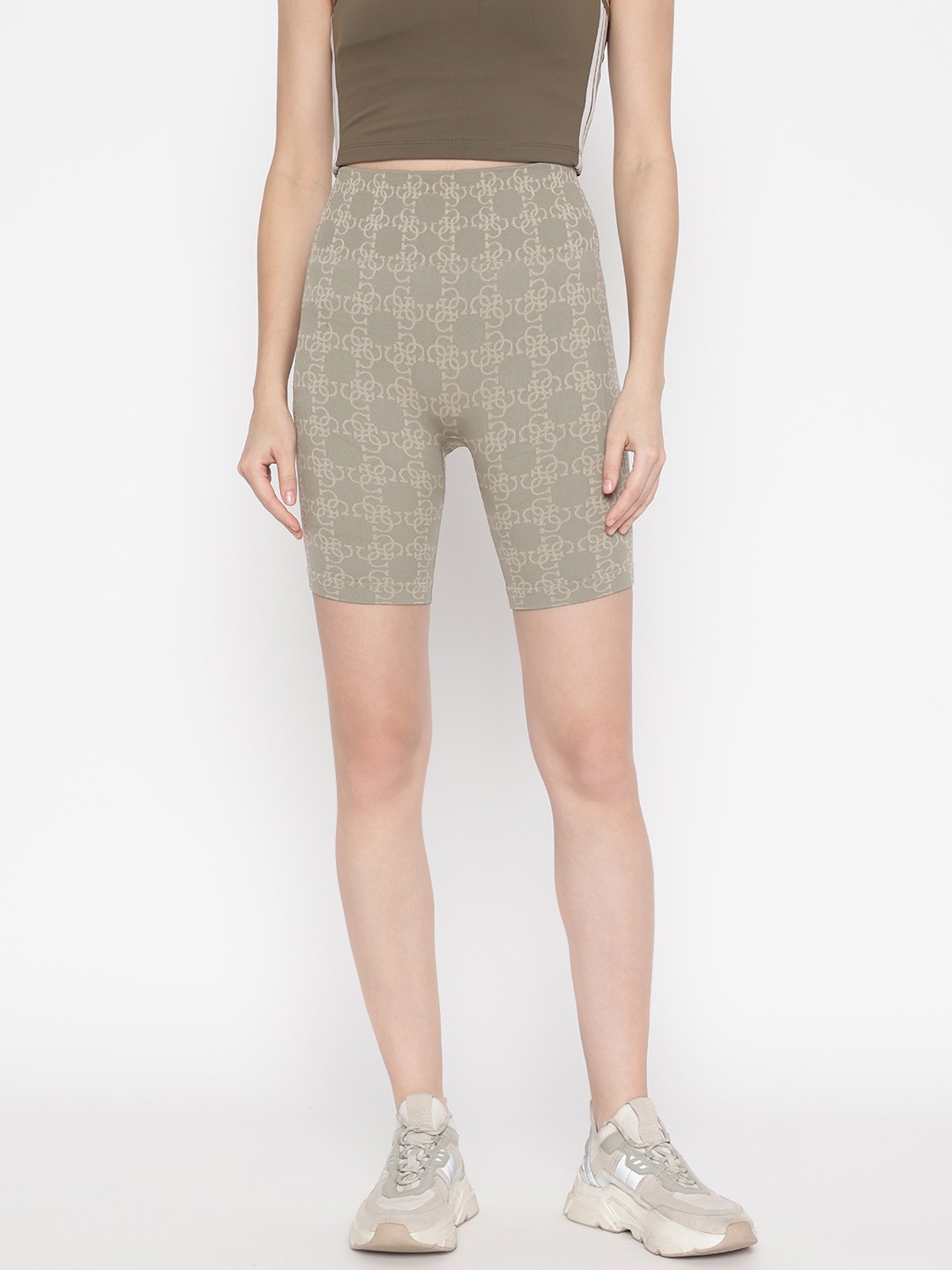 Olive Printed Above Knee Shorts
