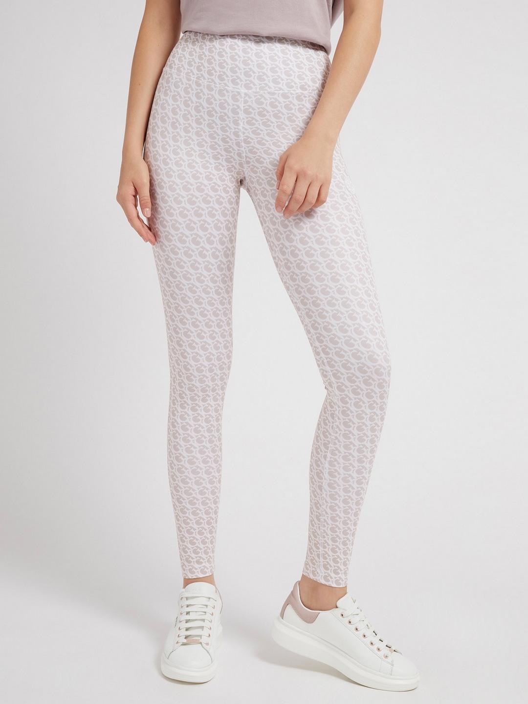Beige Polyester Blend Printed Leggings