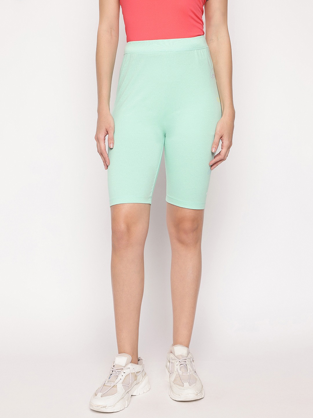 Green Solid Dottie Biker Shorts