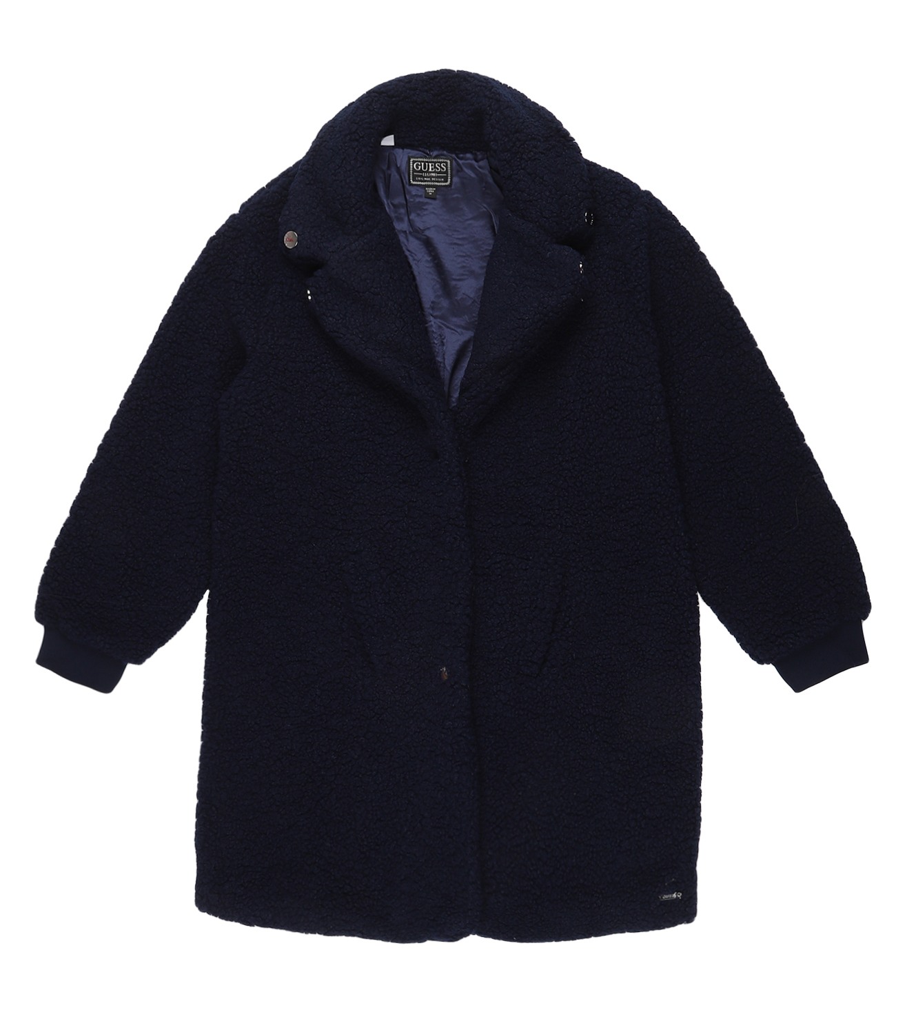 Blue Notch Collar Full Sleeves Solid Shearling Coat