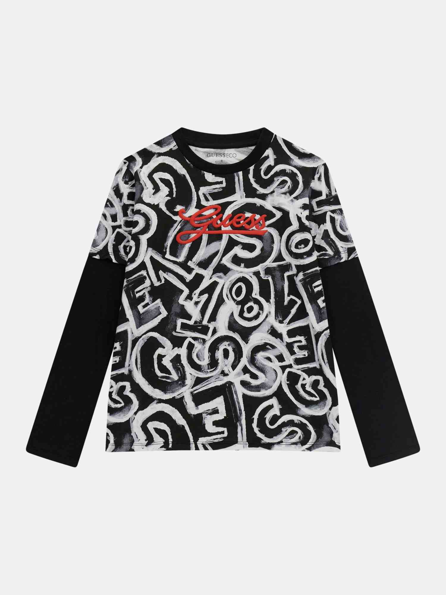 Black Round Neck Full Sleeves Printed T-Shirt