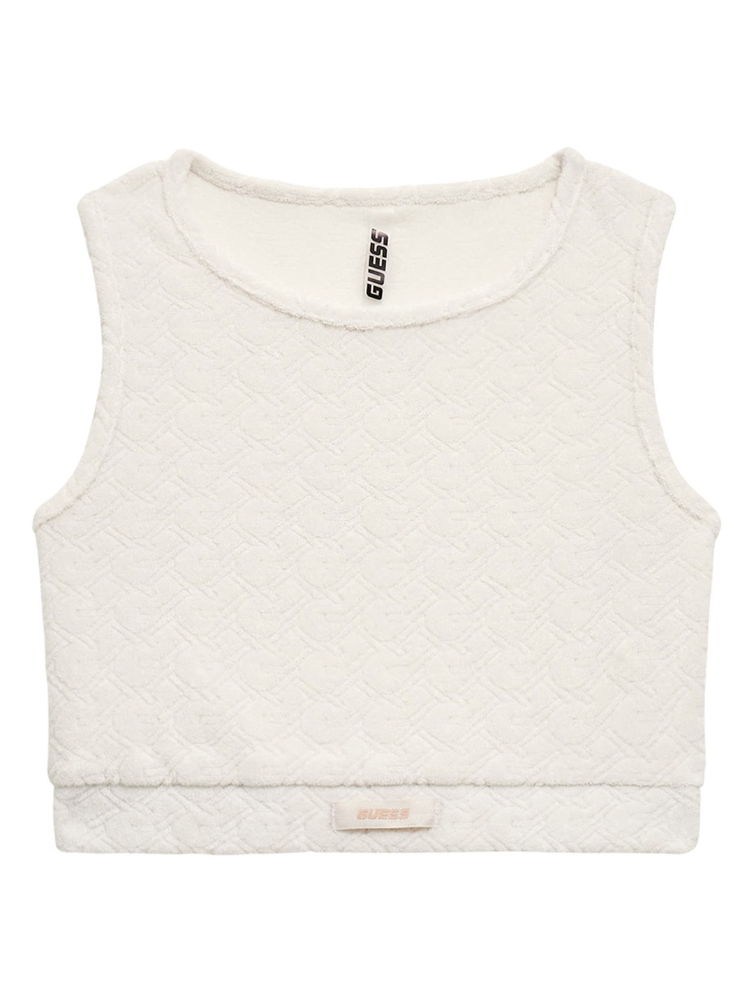 Cream Round Neck Sleeveless Self Design Top