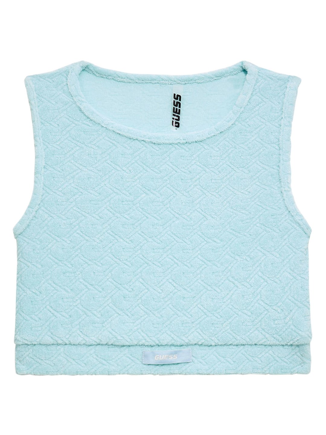 Blue Round Neck Sleeveless Self Design Top