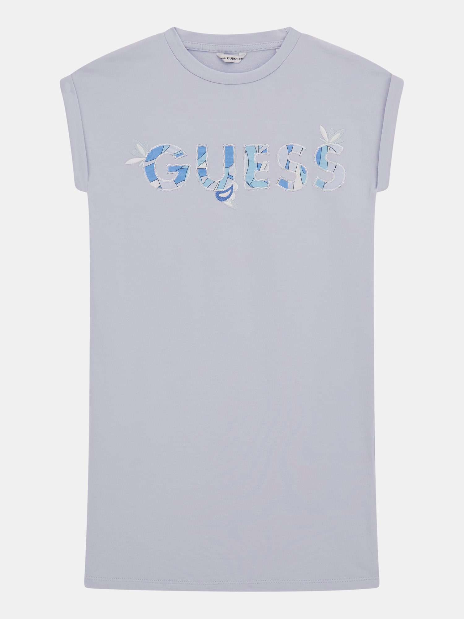 Blue Round Neck Sleeveless Applique Straight Dress