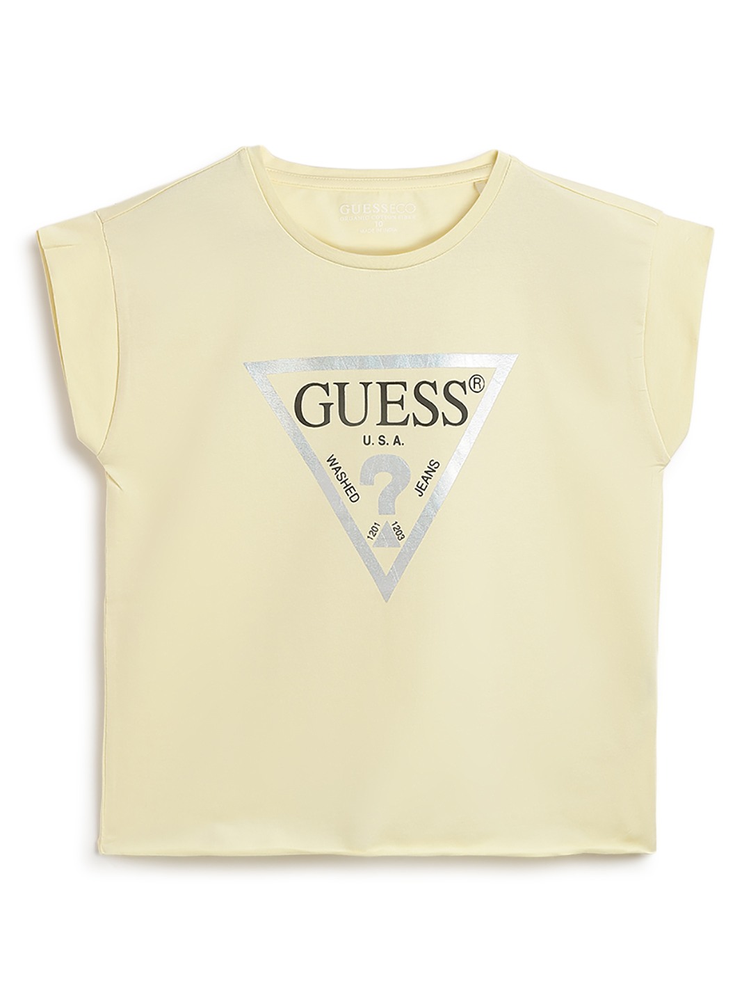 Yellow Printed Round Neck Cropped Core T-Shirt