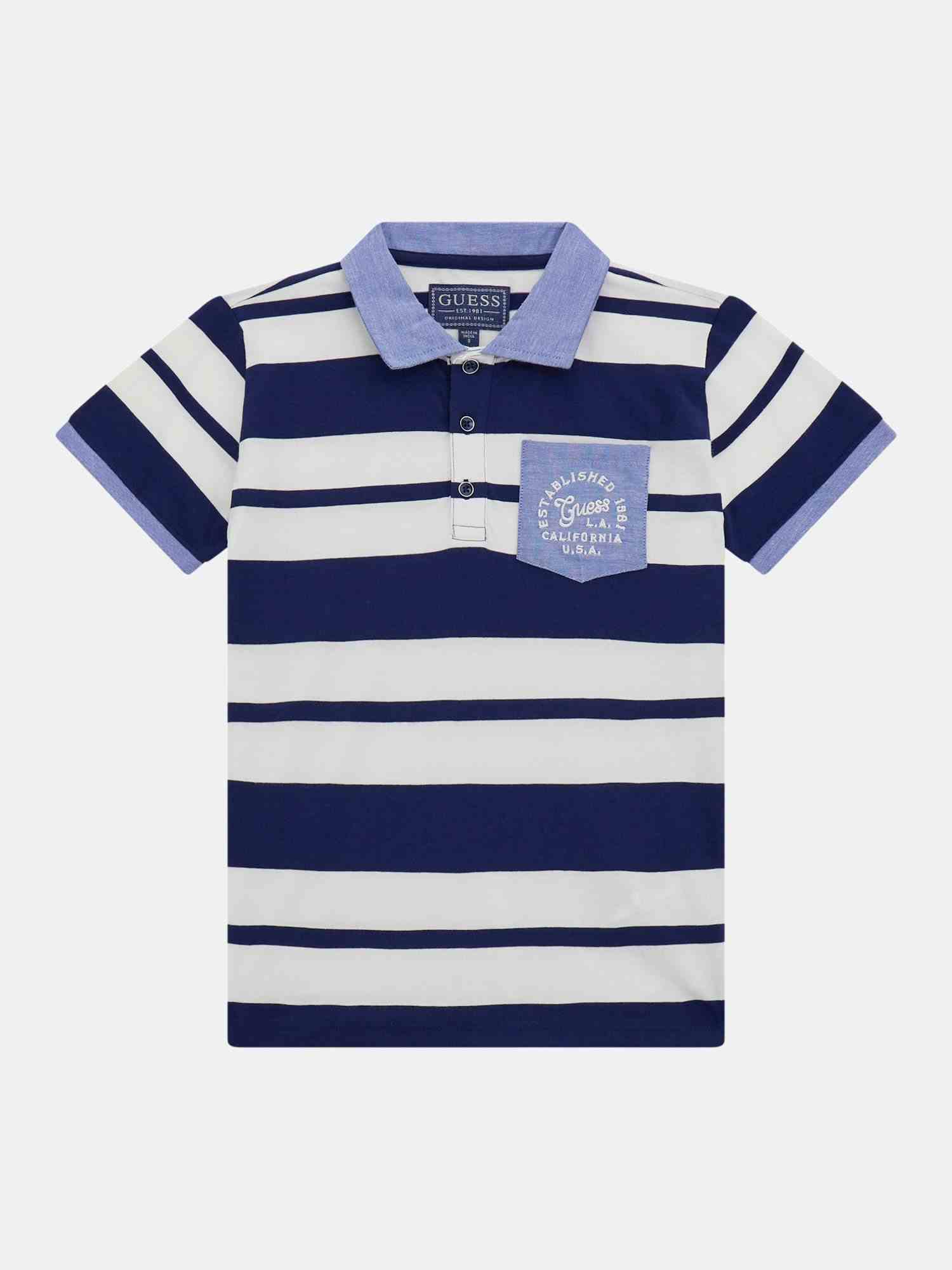 Blue Polo Collar Short Sleeves Striped Polo T-Shirt