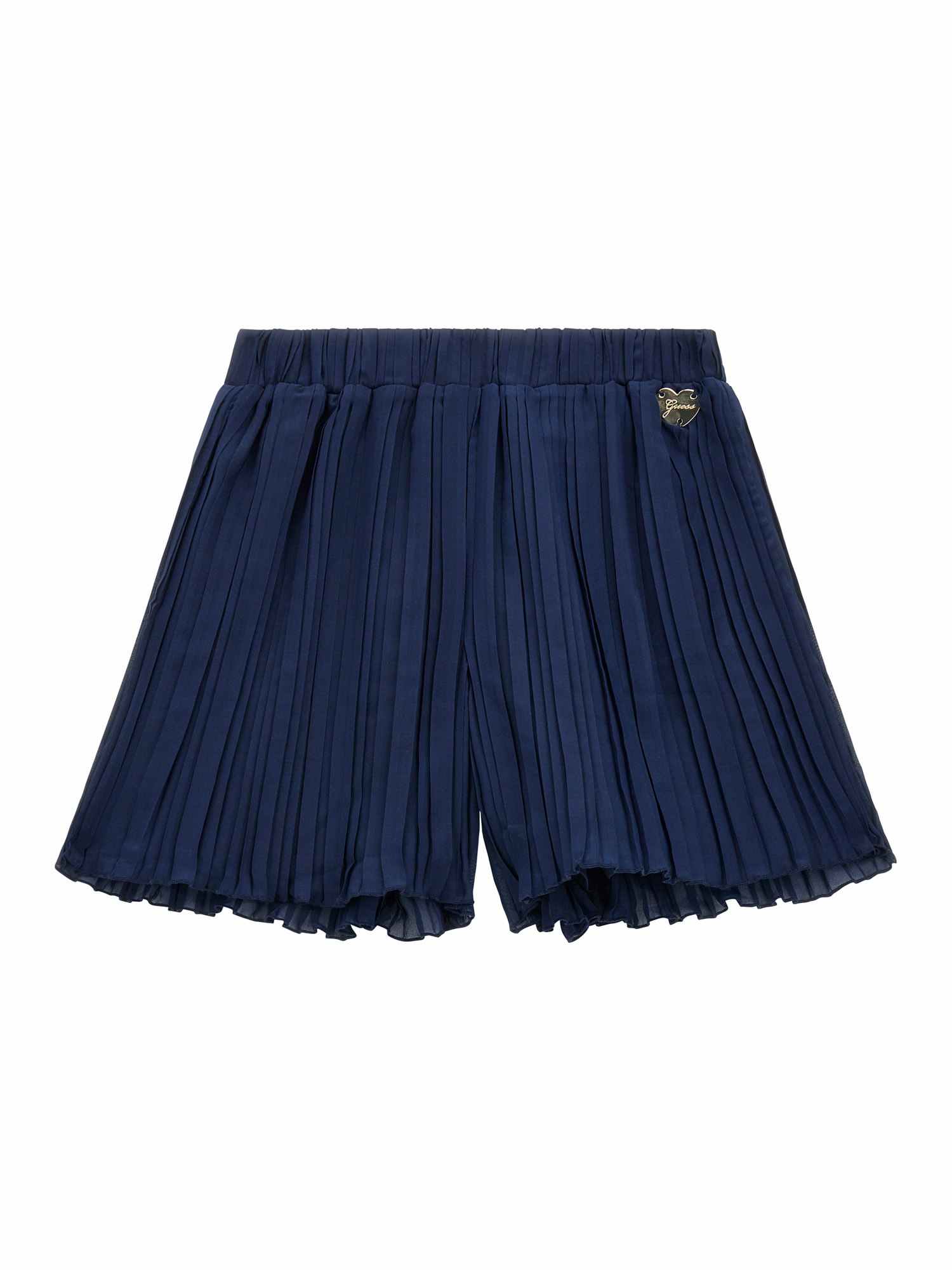Blue Solid Pleated Shorts