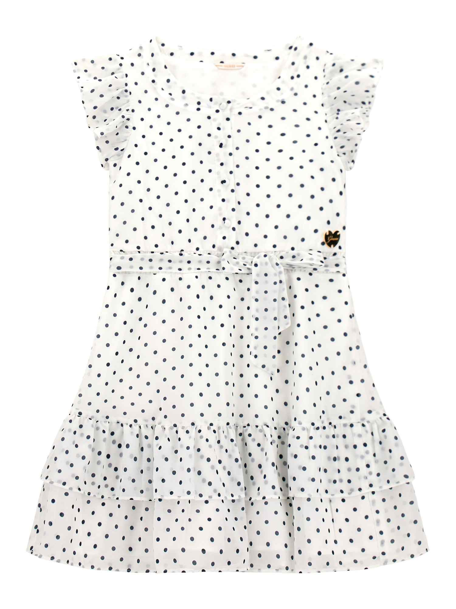 White Round Neck Short Sleeves Printed A-Line Dress