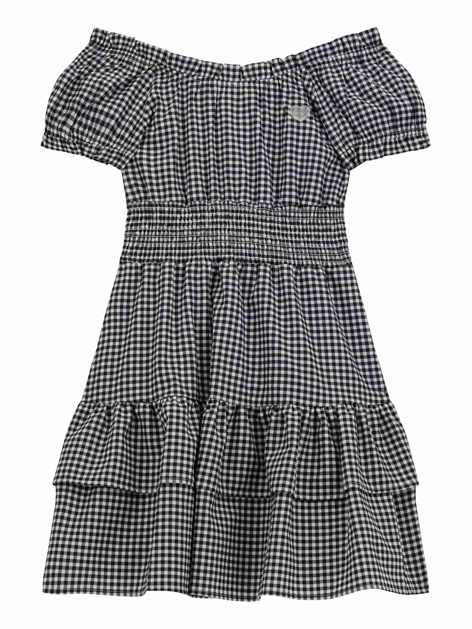Black Polyester Checked Girls Seersucker Dress