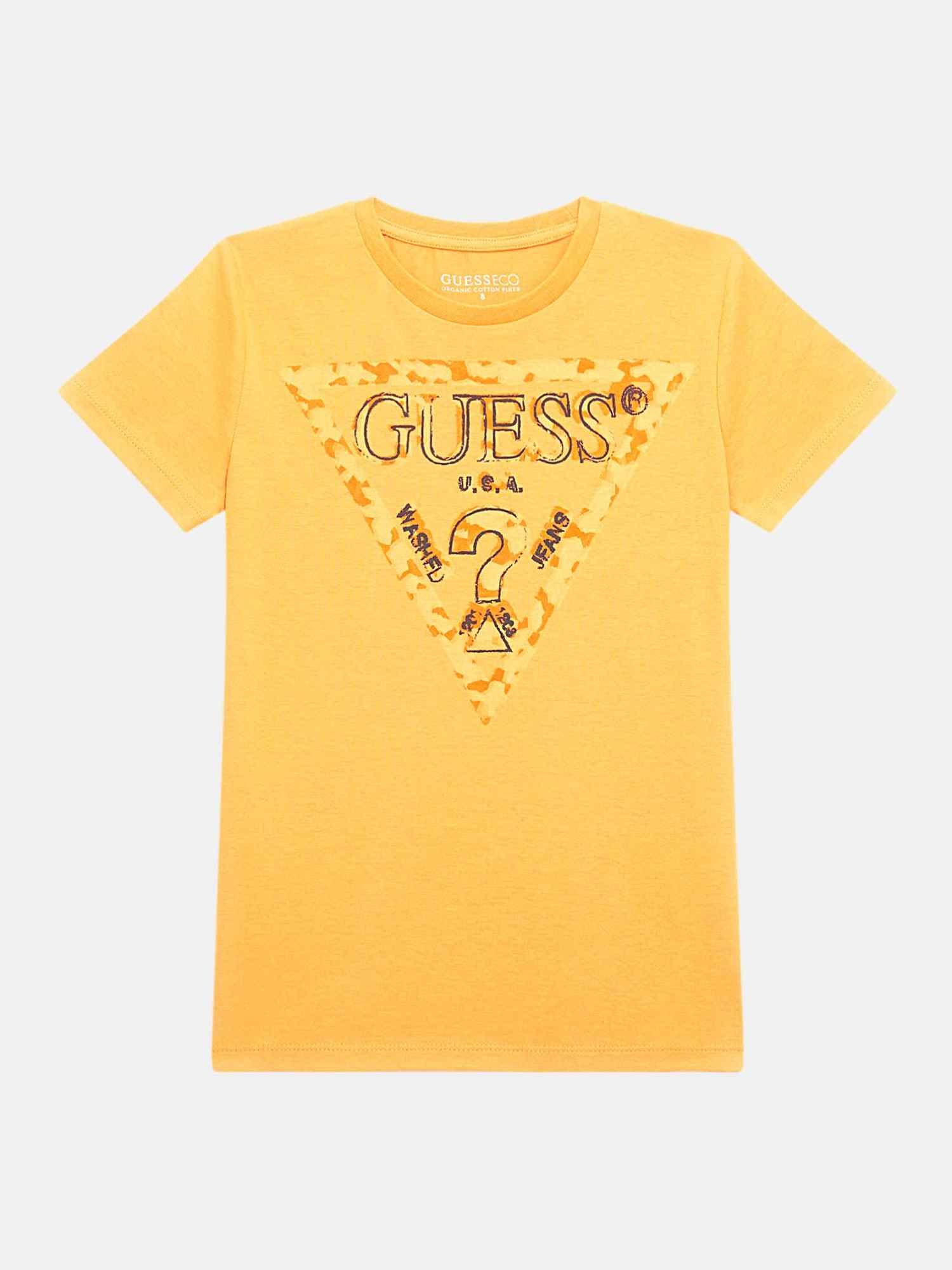 Yellow Round Neck Short Sleeves Printed T-Shirt