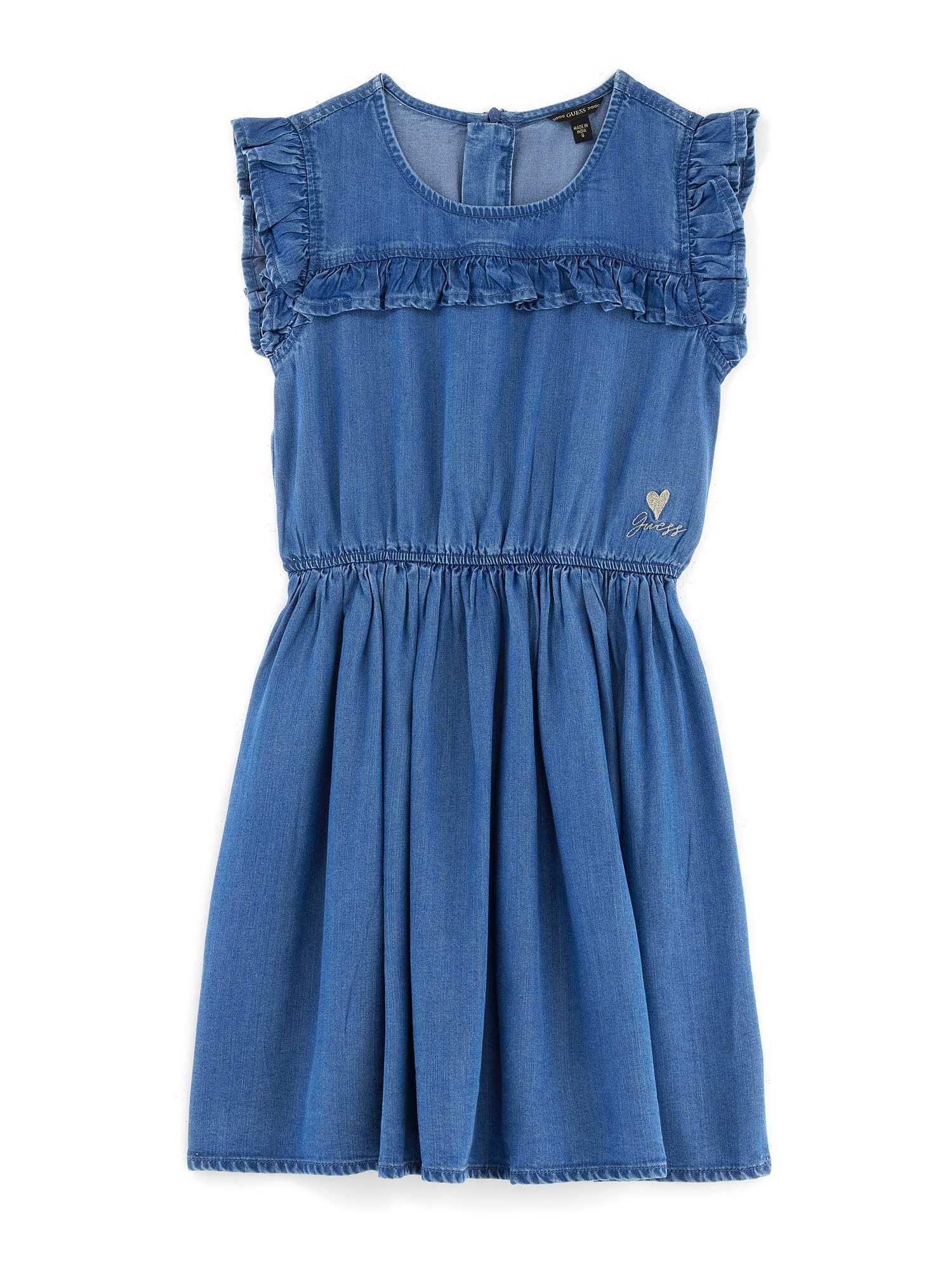 Blue Round Neck Short Sleeves Solid Fit And Flare Dress