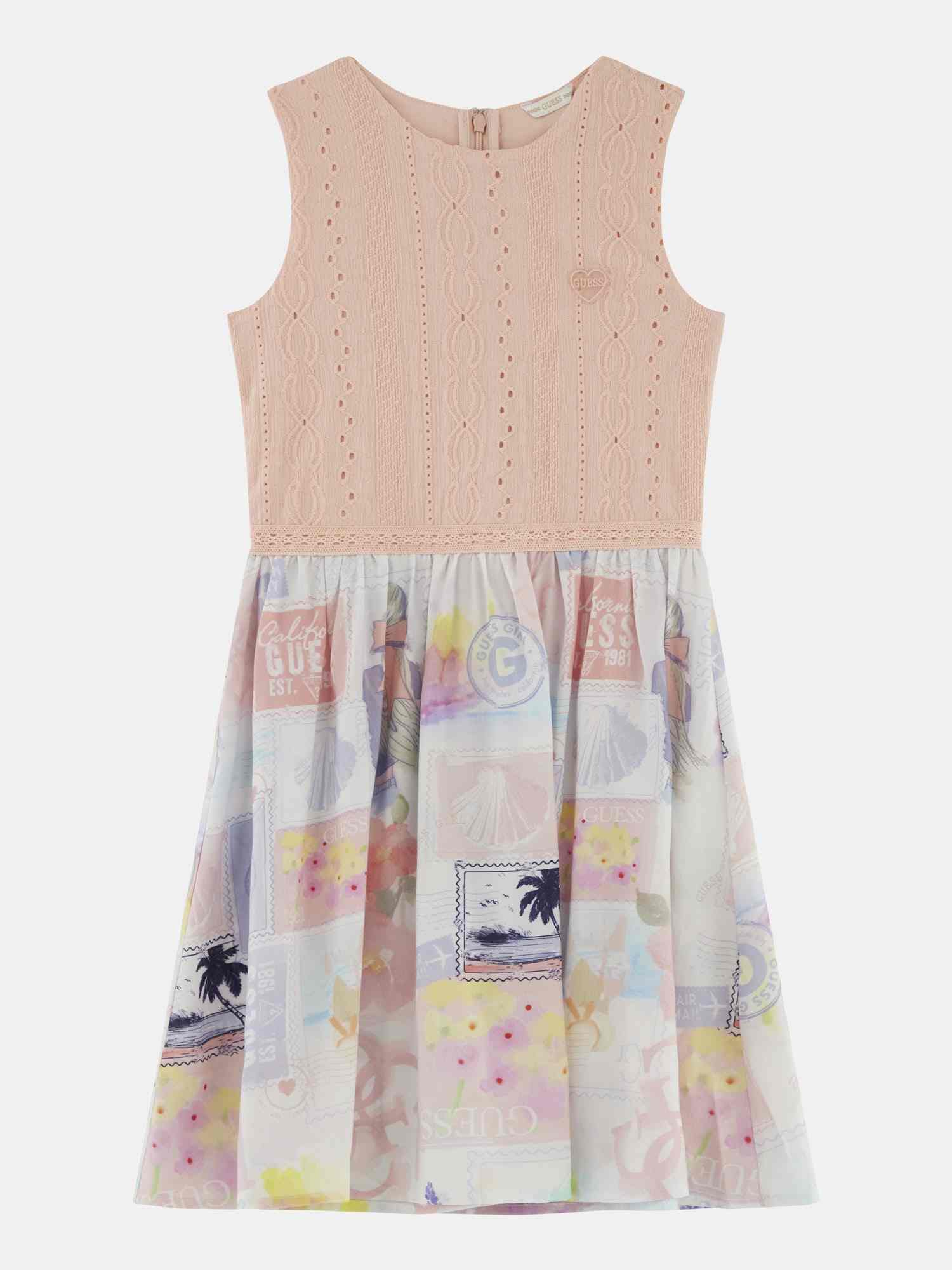 Multi Round Neck Sleeveless Printed Fit And Flare Dress