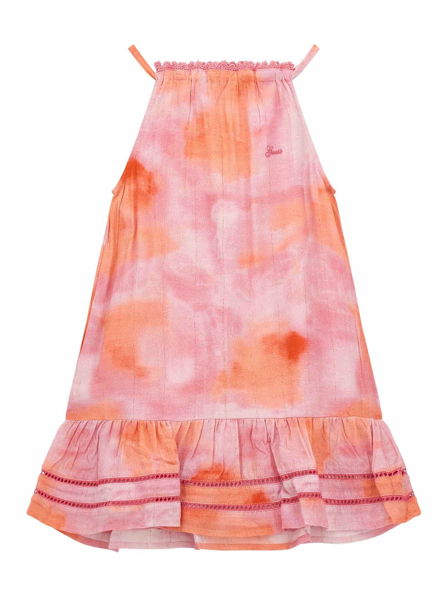 Pink Shoulder Strap Sleeveless Tie-Dye Tiered Dress
