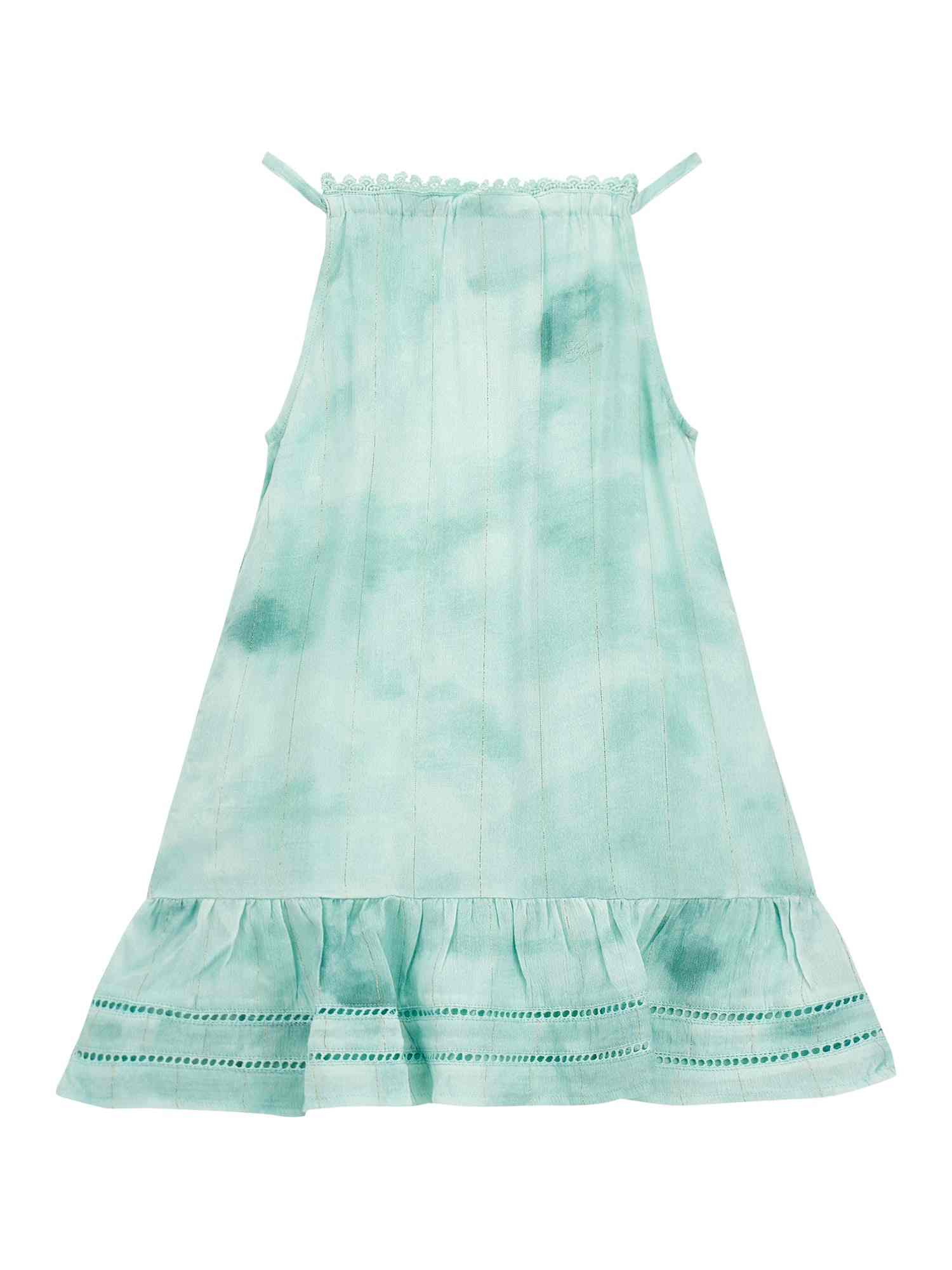 Blue Shoulder Strap Sleeveless Tie-Dye Tiered Dress