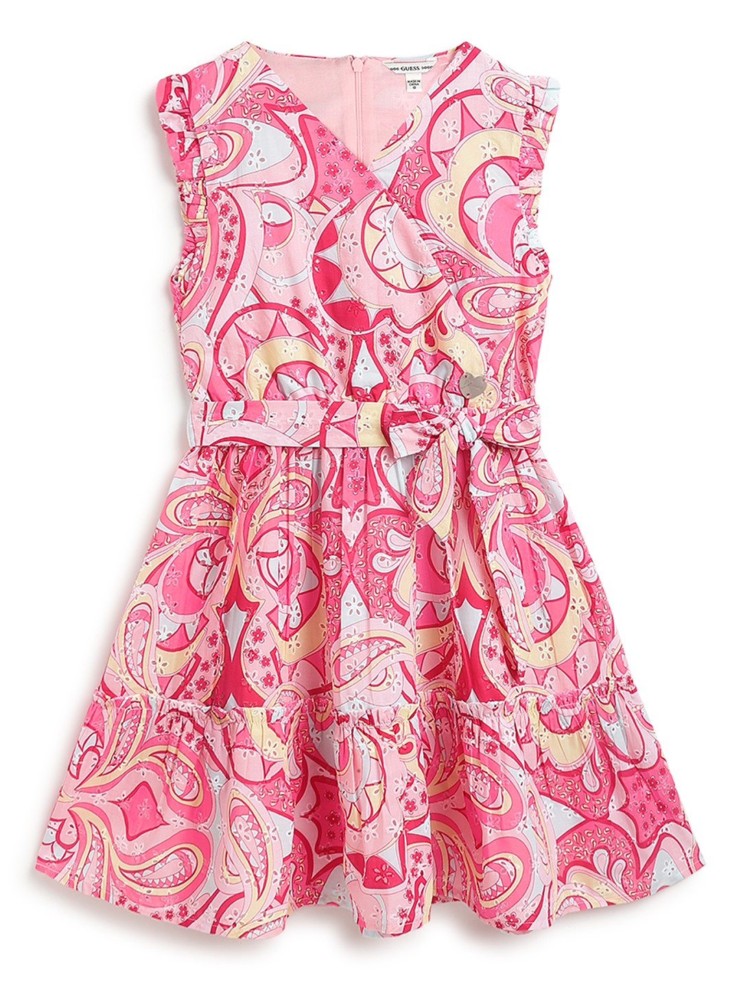 Pink Printed V-Neck A-Line Dress