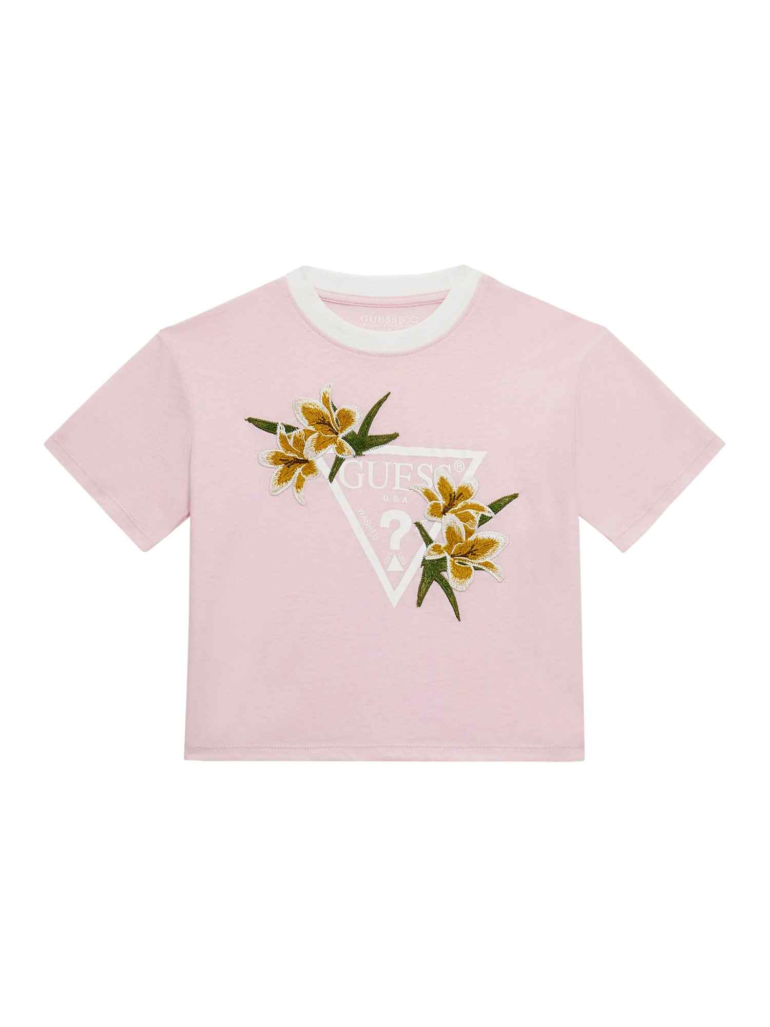 Pink Round Neck Short Sleeves Embroidered T-Shirt