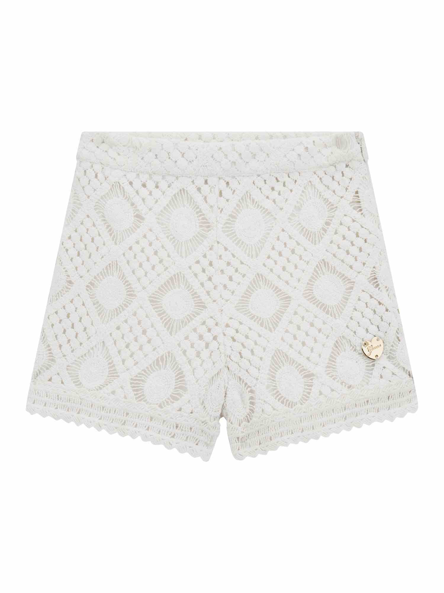 White Self Design Shorts