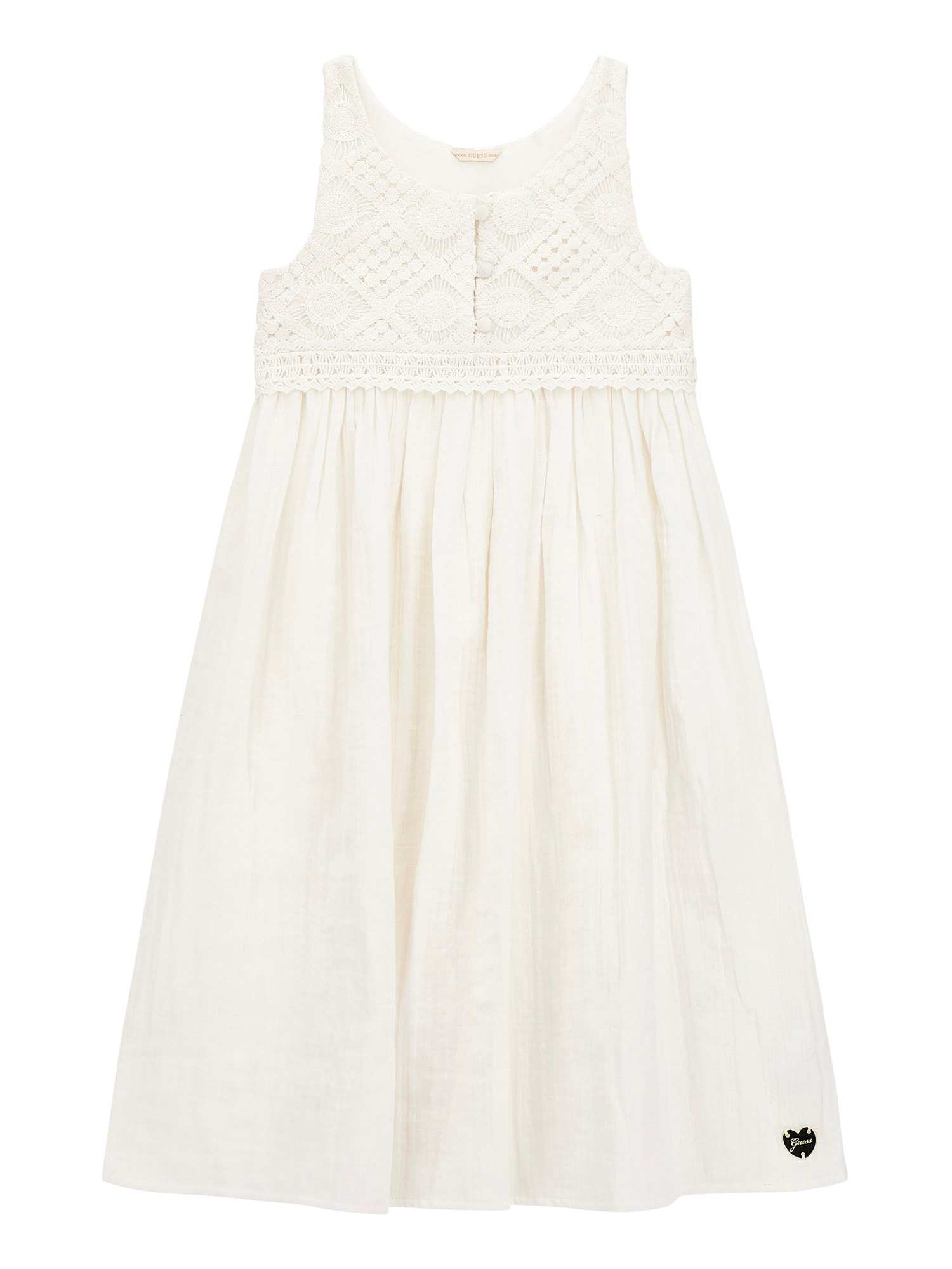 White Round Neck Sleeveless Self Design Fit And Flare Dress