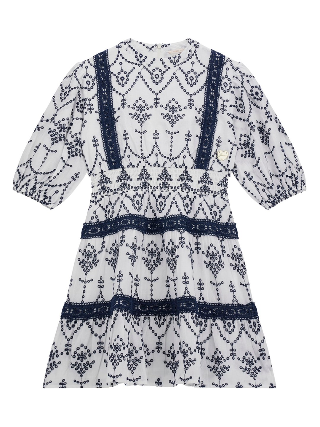 GUESS White And Boho Blue Cotton Kids Dress