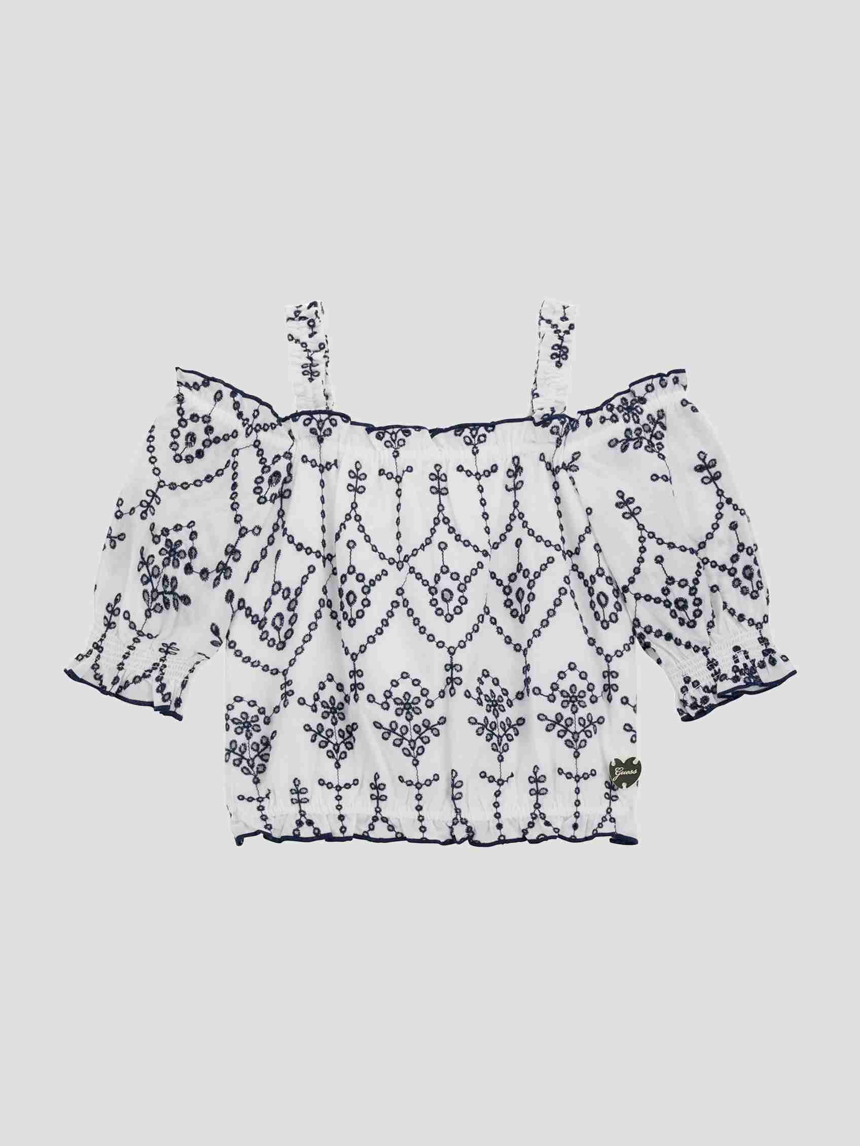 White Shoulder Strap Sleeveless Embroidered Top