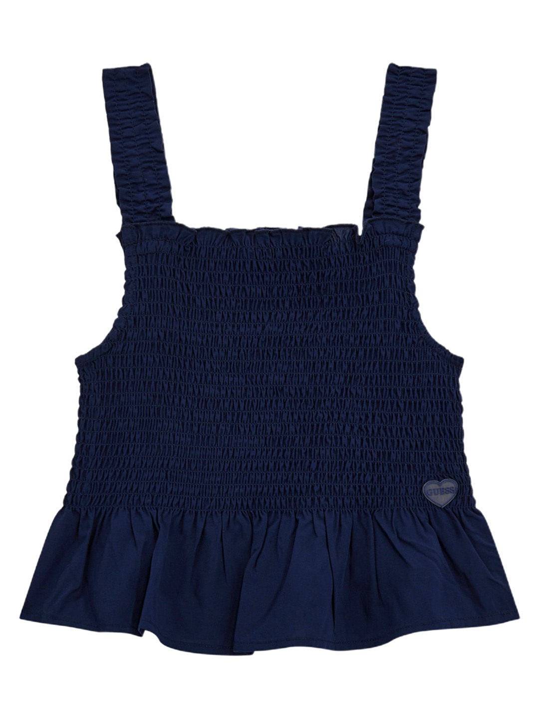 Navy Shoulder Strap Sleeveless Solid Smocked Tank Top