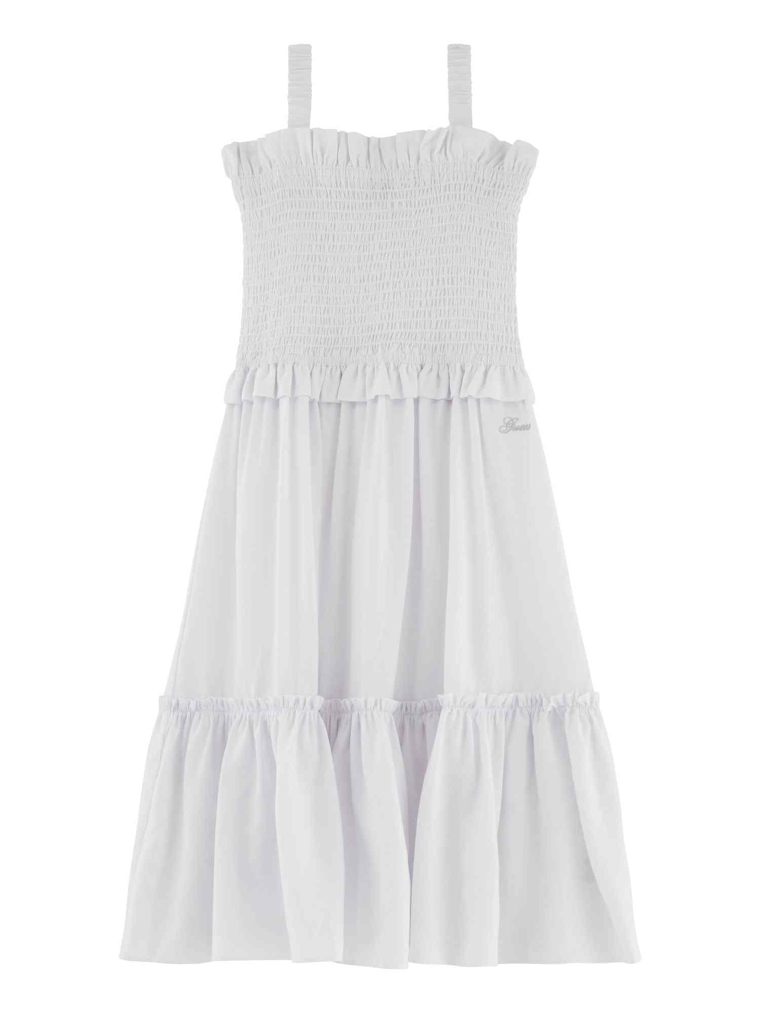 White Shoulder Strap Sleeveless Solid Tiered Dress