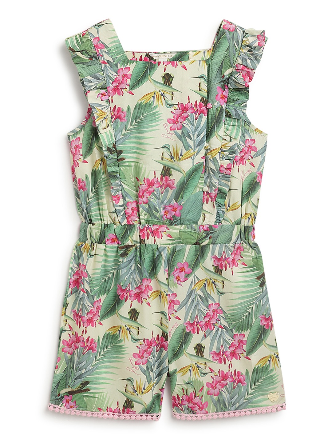 Green Printed Square Neck Poplin Romper