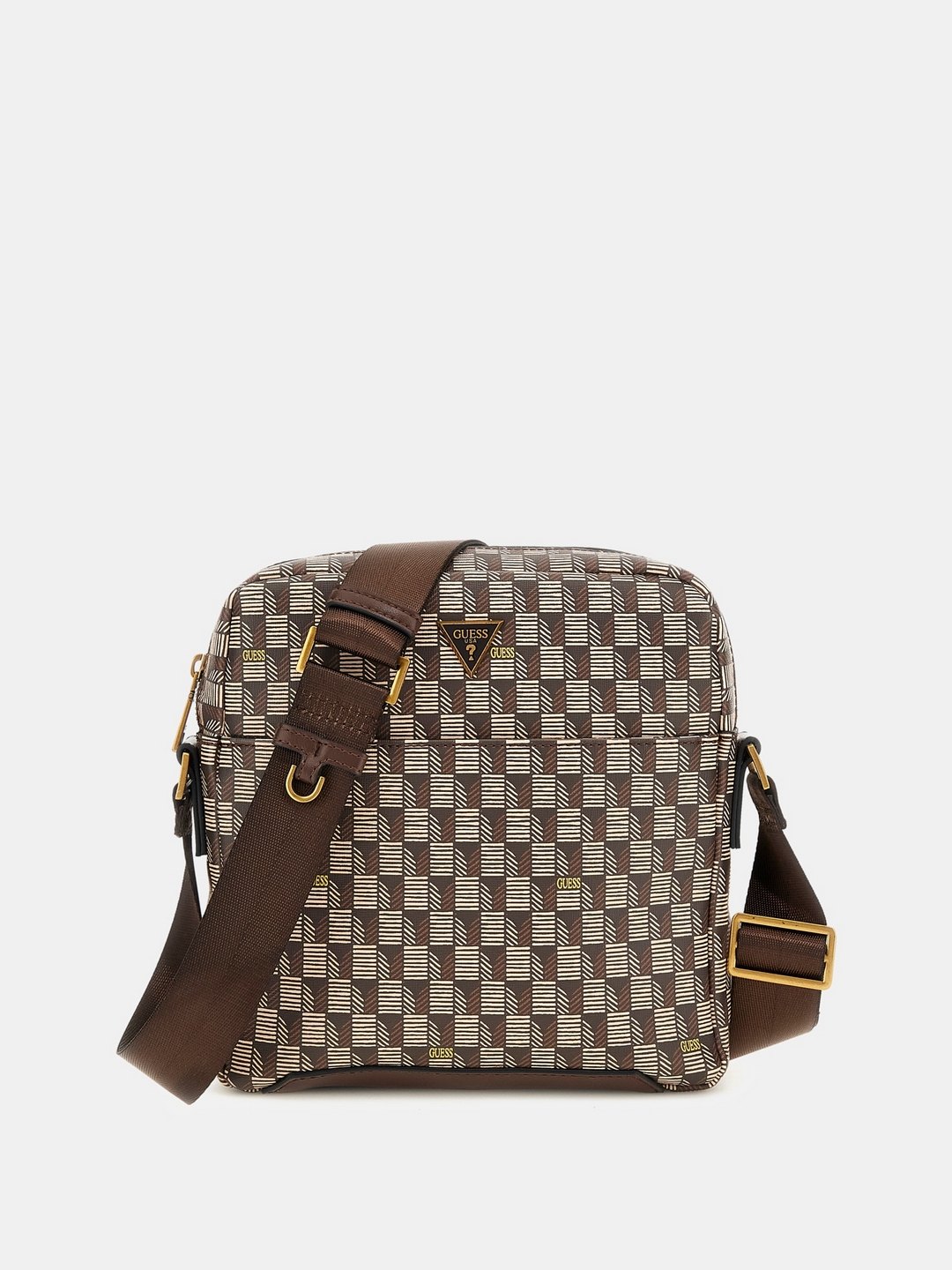 Brown Printed PU Crossbody Bag