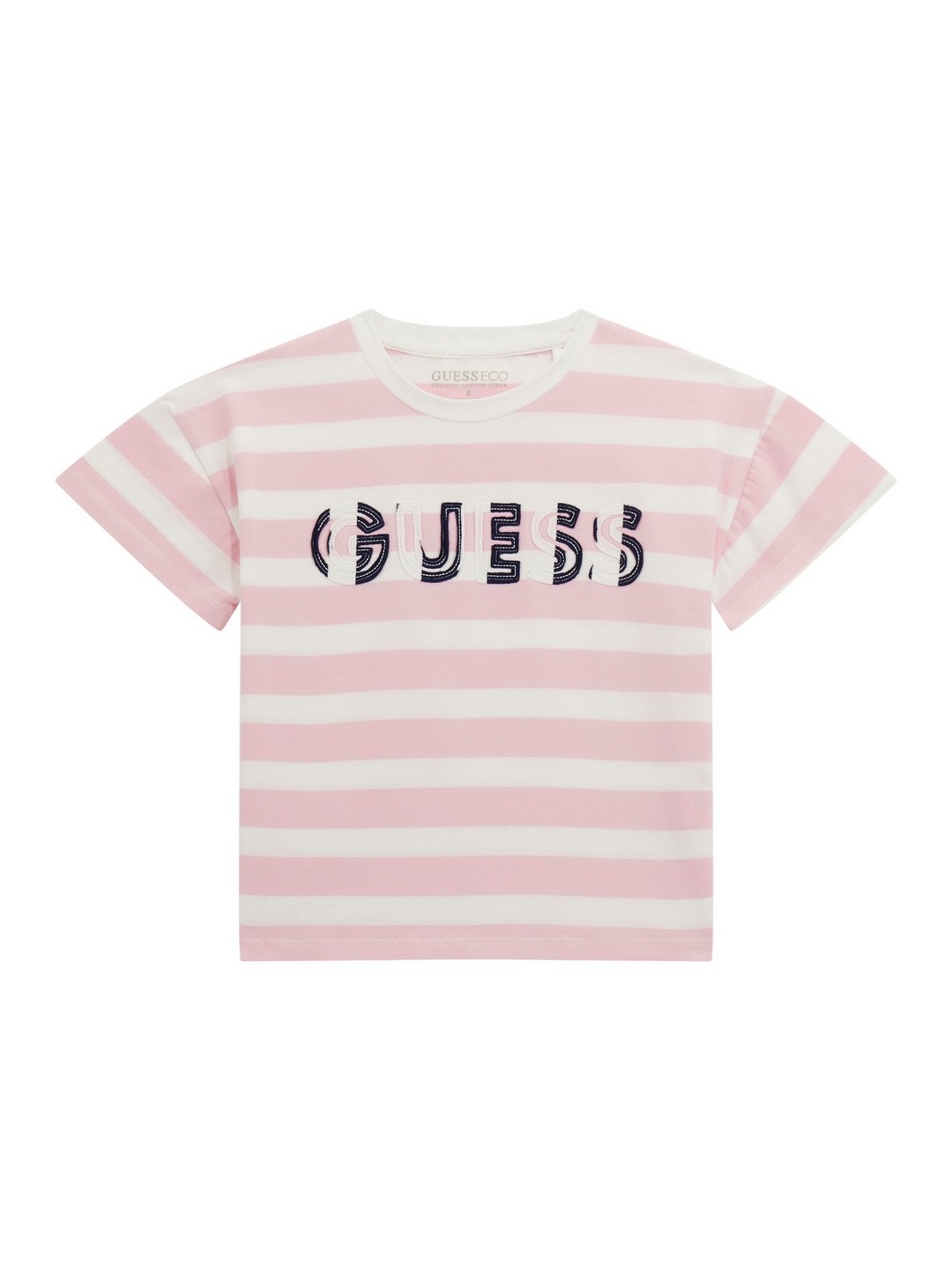 Pink Round Neck Short Sleeves Striped T-Shirt
