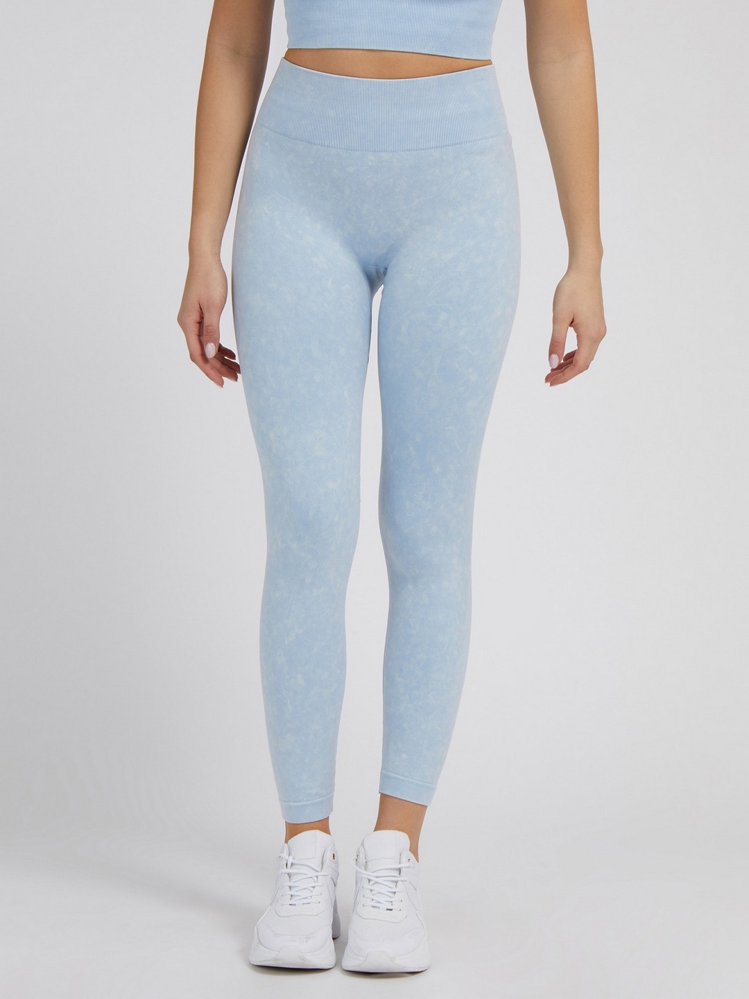 Blue Solid High-Rise Skinny Fit Washed Seamless Leggings