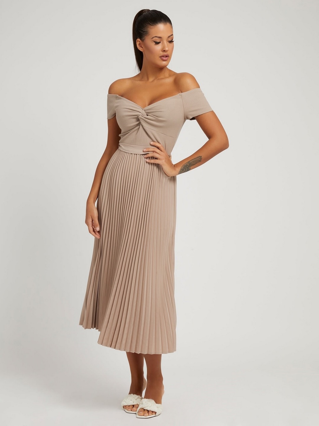 Grey Polyester Blend Solid Shift Dress