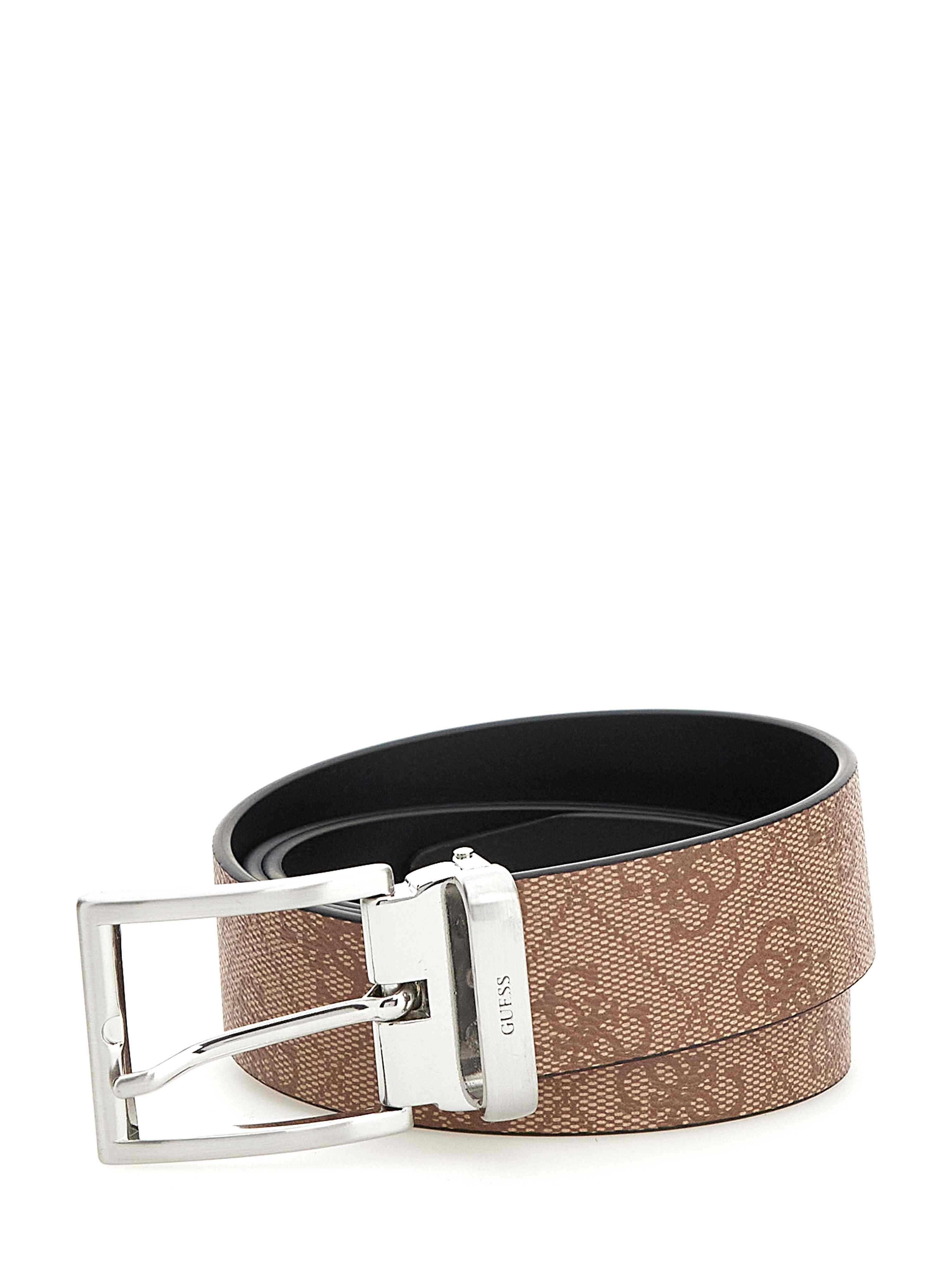 Men Black Brown Polyurethane Monogram Vezzola Reversible Belt with Tang Buckle
