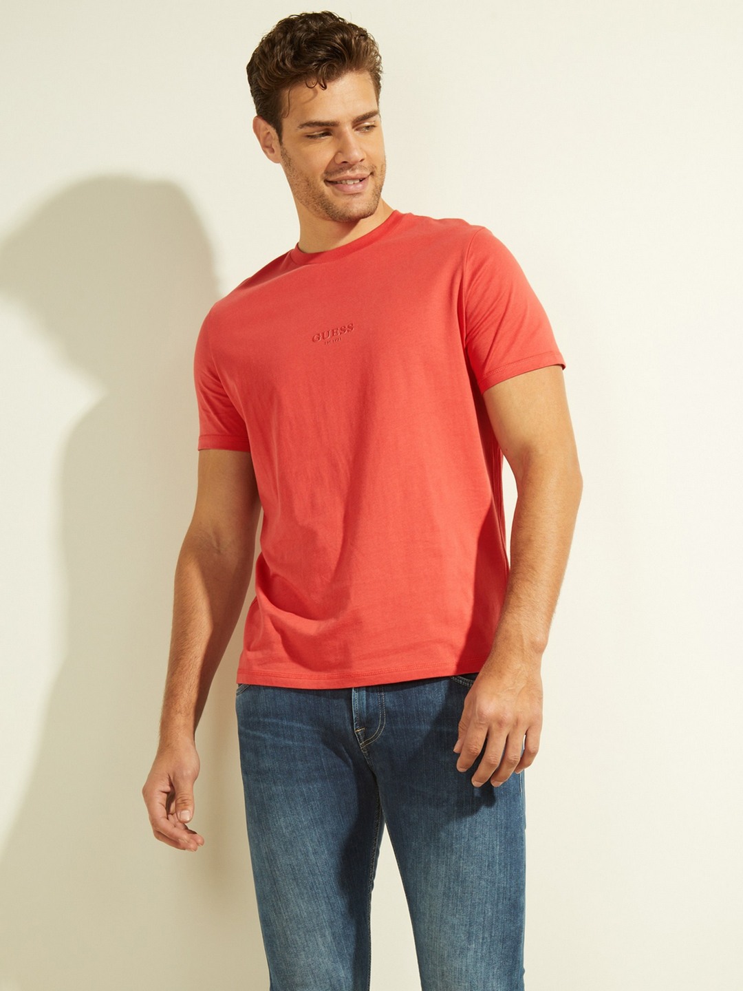 Red Polyester Blend Solid Round Neck T-Shirt