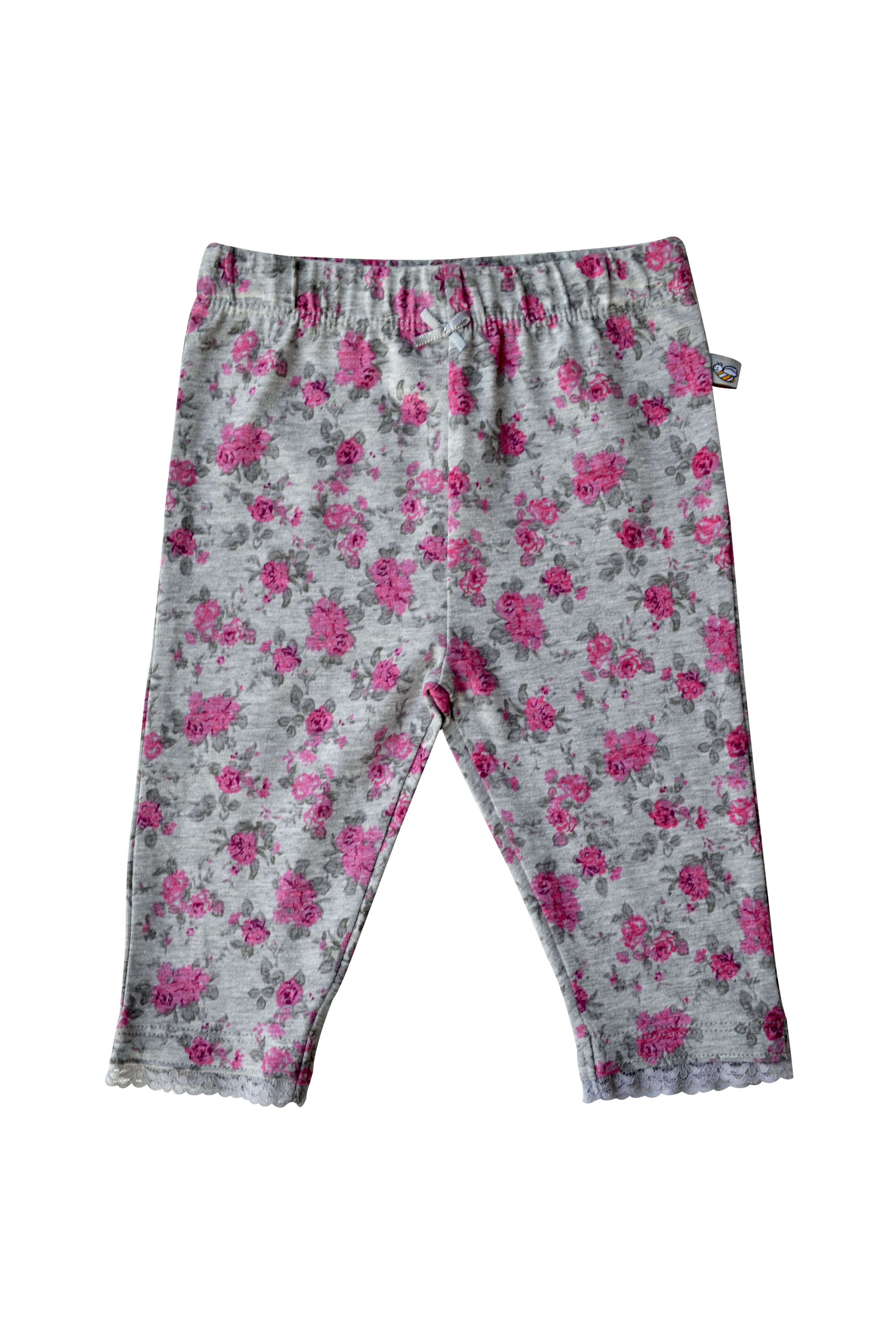 Babeez | Girls Grey Melange Leggings with Pink Roses (95% Cotton 5%Elasthan Jersey) undefined