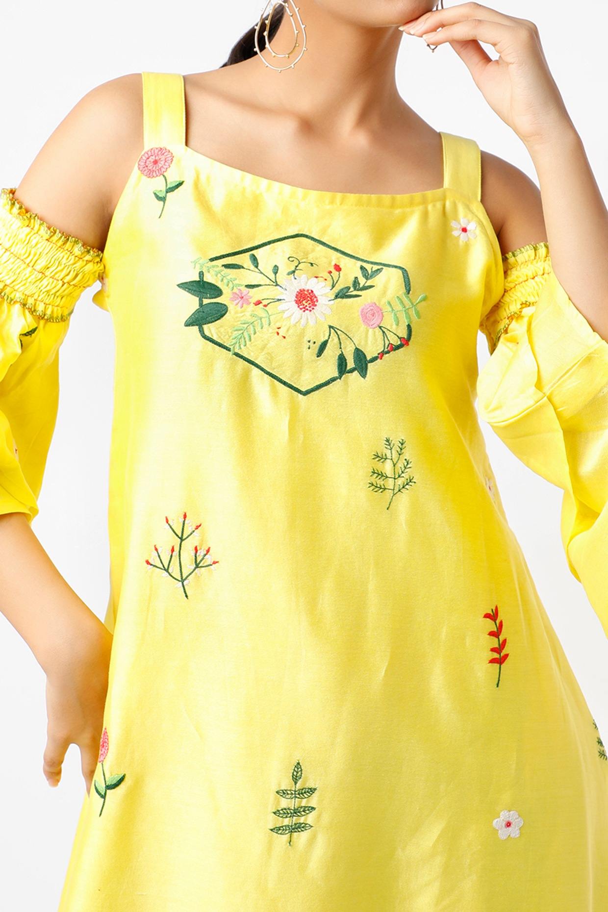 Yellow Embroidered Layered Dress