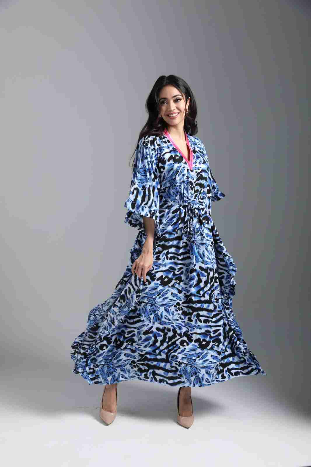 Blue Animal Print Kaftan