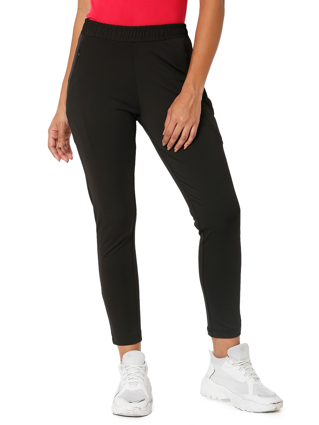 Smarty Pants women's cotton lycra ankle length blooming black color trouser