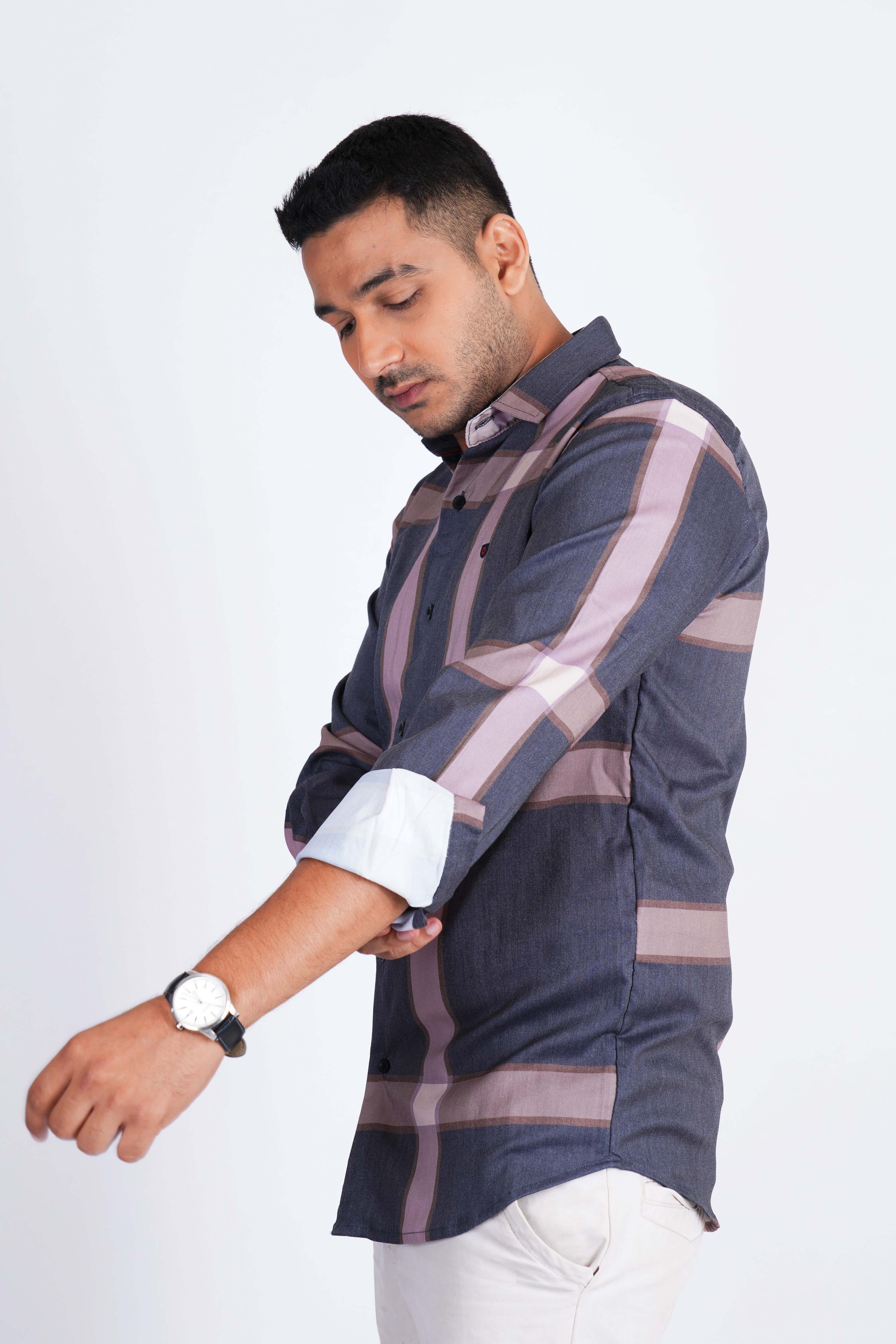 Grey Big Checks Imported Lycra Shirt