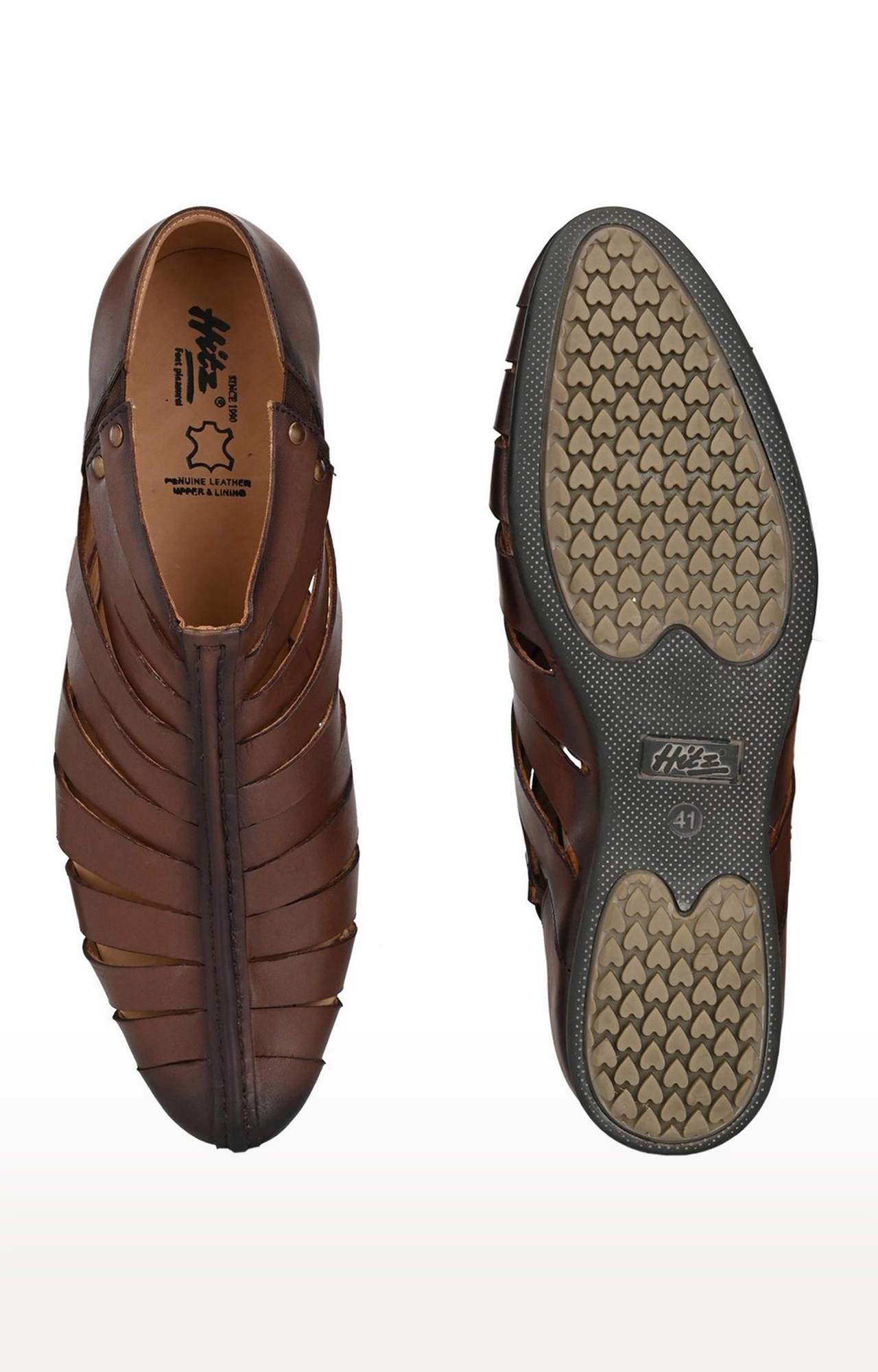 Hitz | Hitz Brown Casual Genuine Leather Sandal with Slip-On Fastening 3