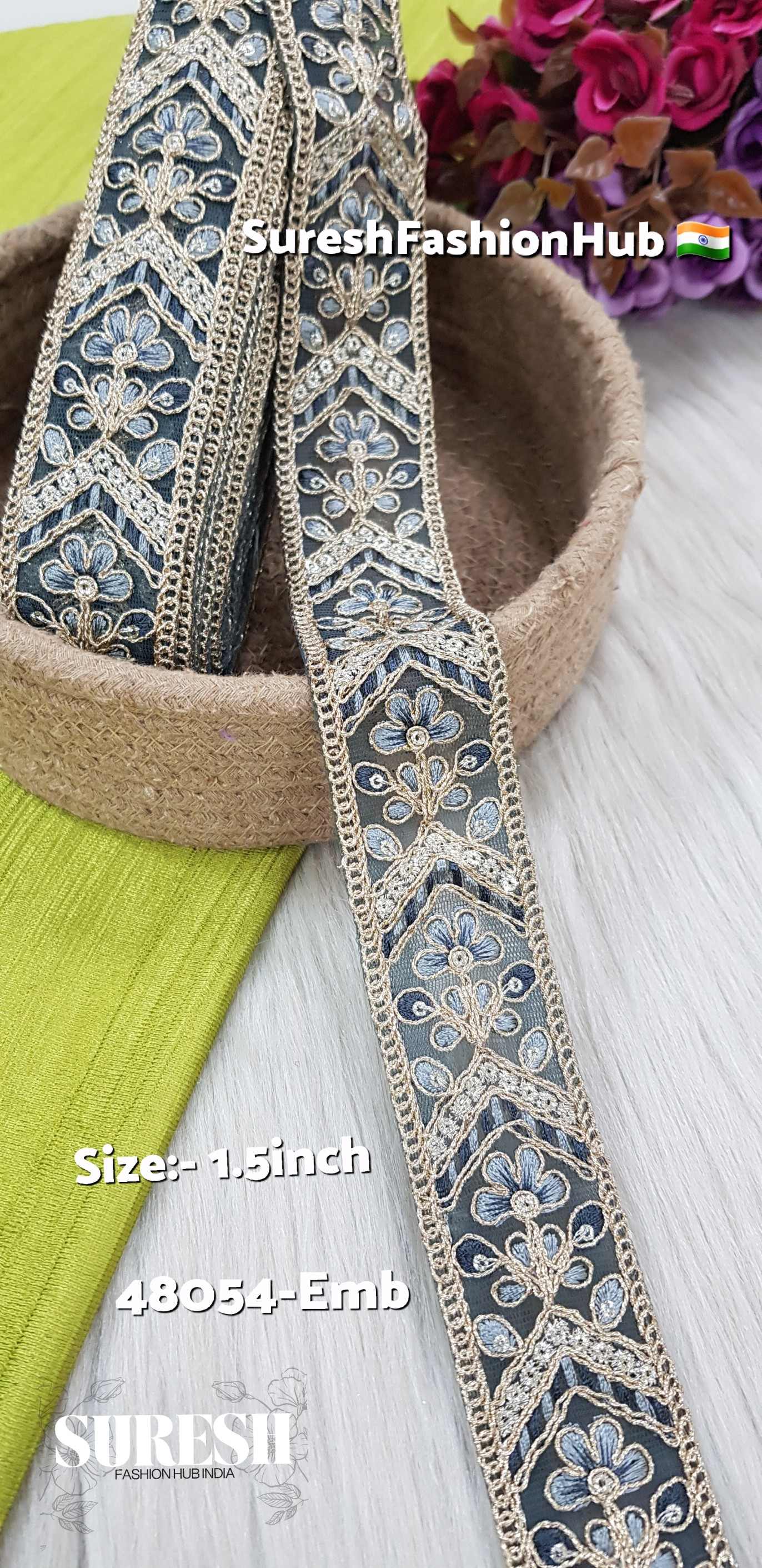 Grey Floral Embroidery Lace – 48054-Emb