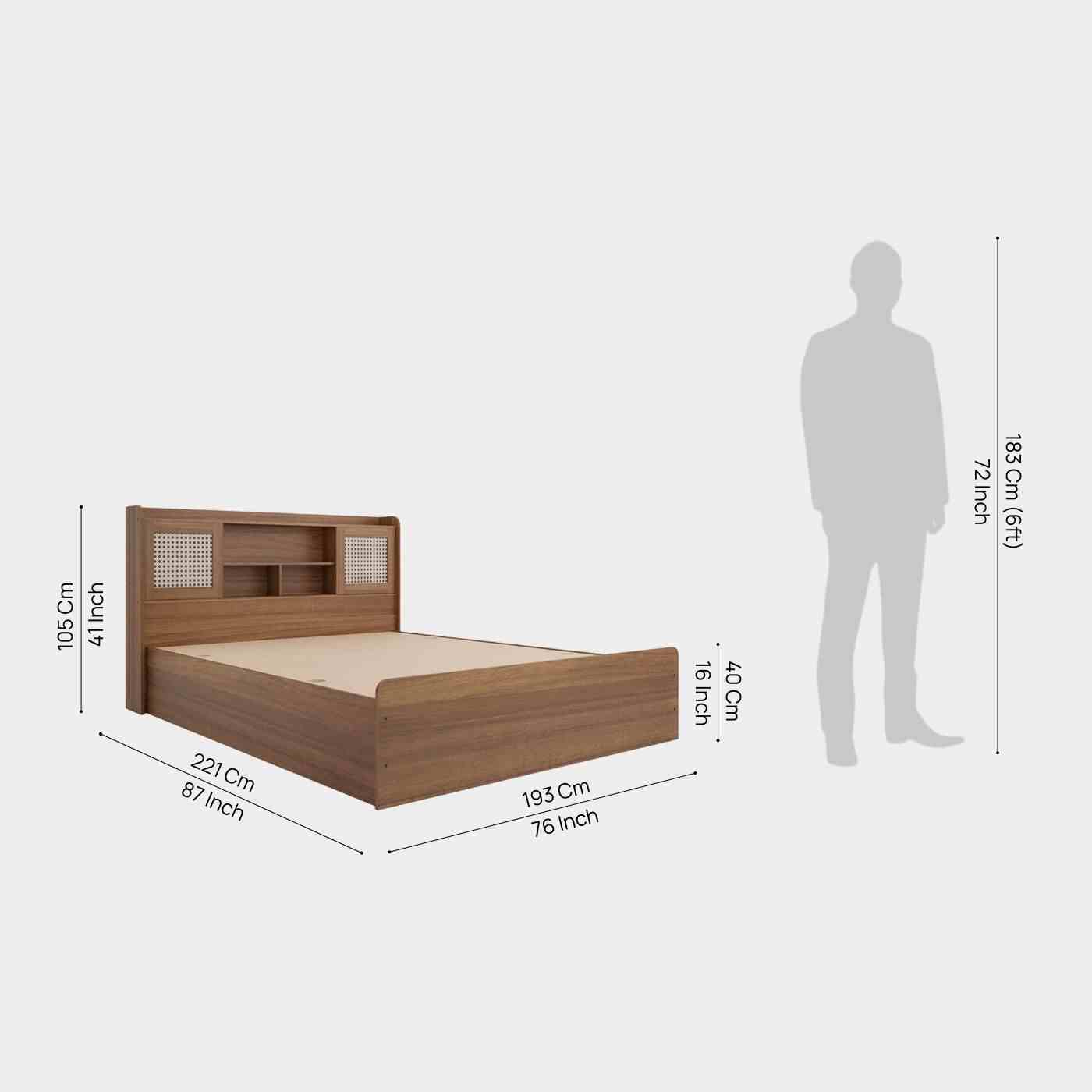 Sakura Rattan Box & Headboard Storage Bed - King, Leon Teak Finish