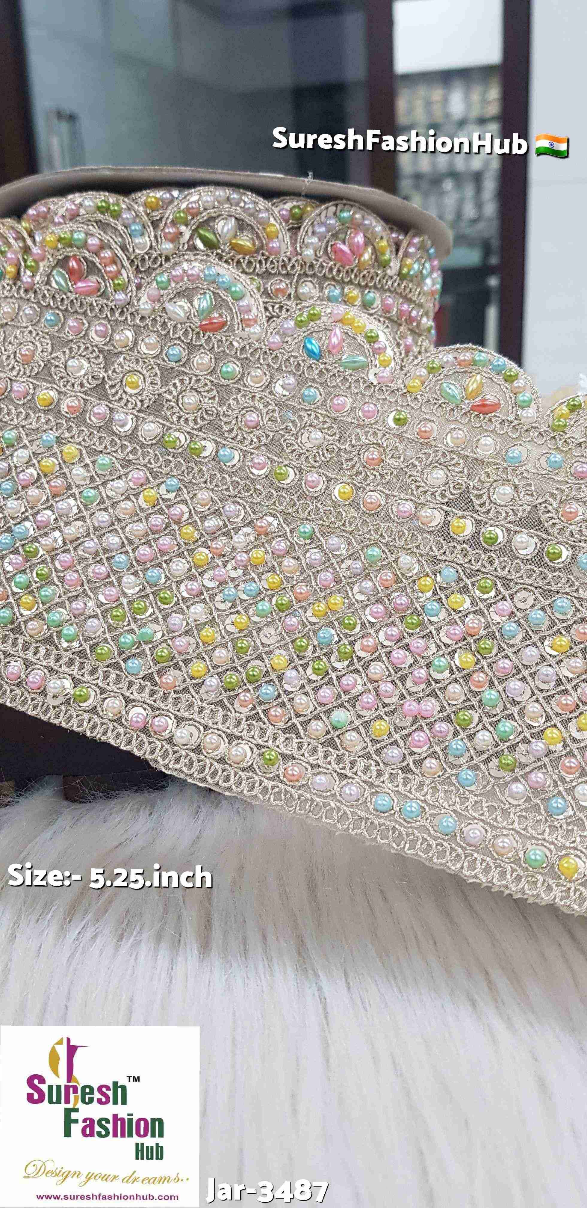 Scalloped Floral Pearl Dori Cutwork Lace with Multicolor Pearls