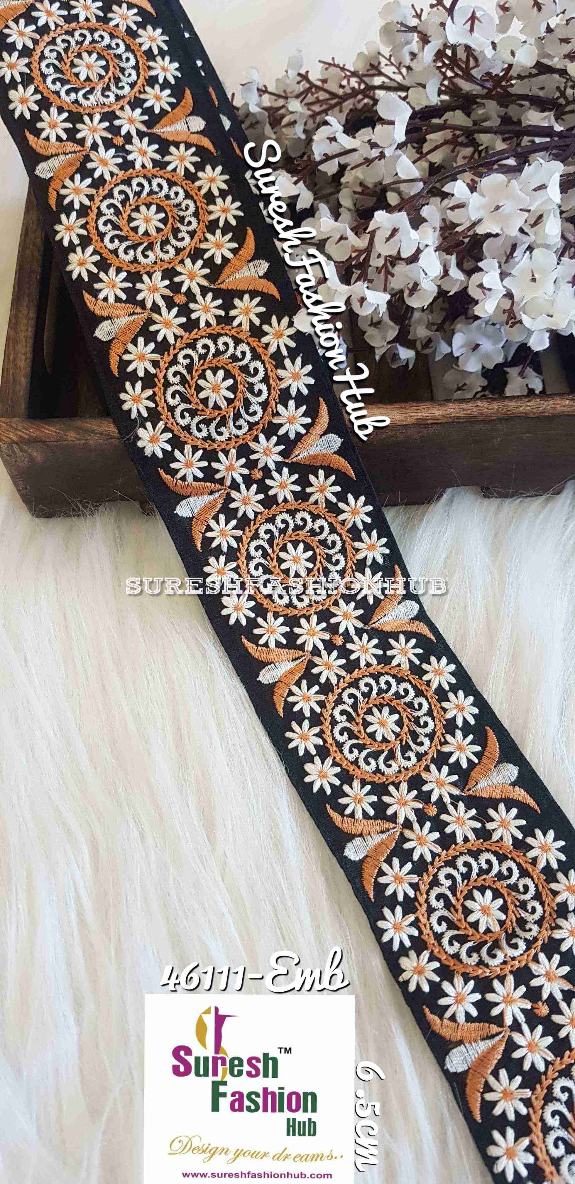 Creative Thread Works  Black Base Embroidered Trim
